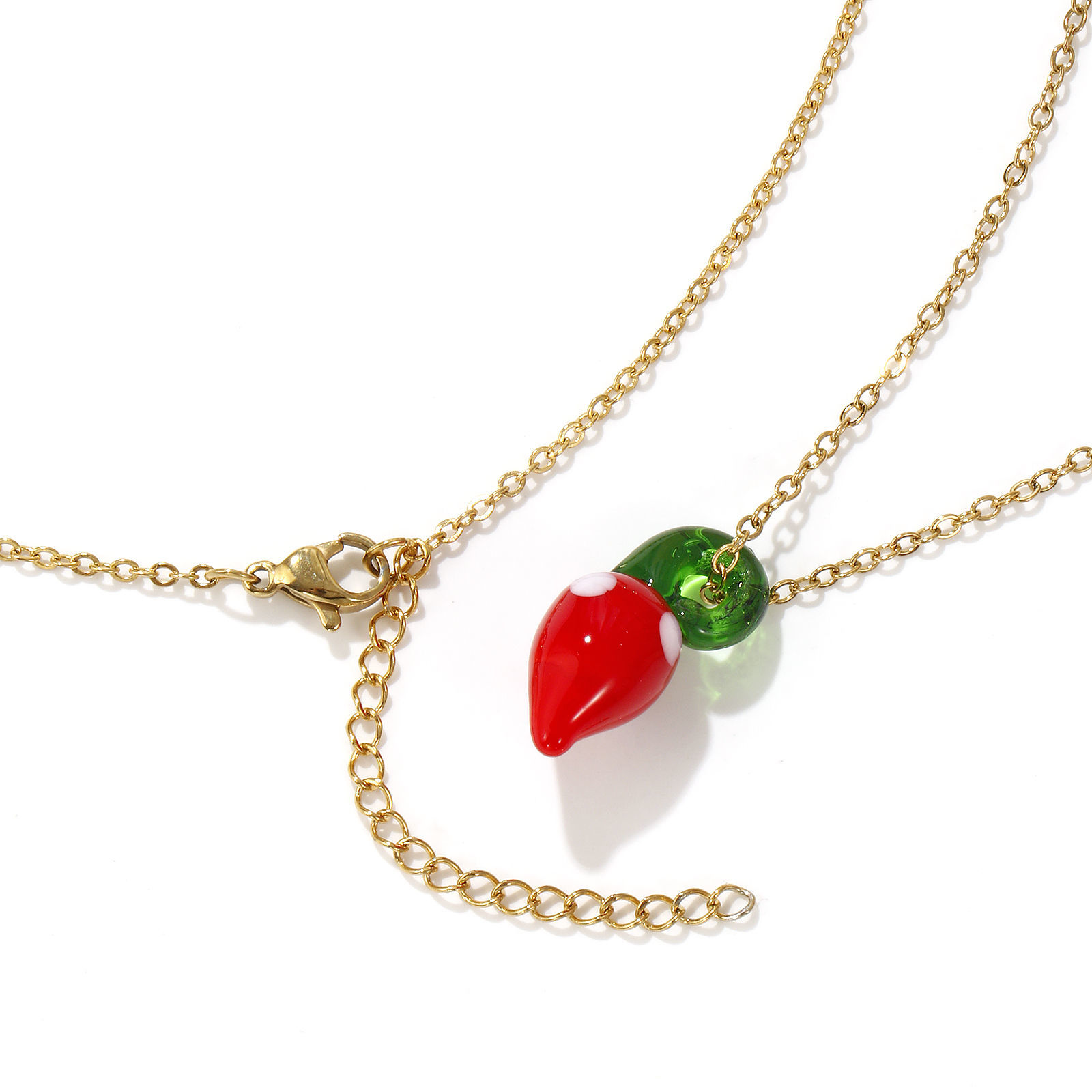 Imagen de 18K Oro Real Chapado Cadena de Cable Cruz Collar con Colgante, 304 Acero Inoxidable & Vidrio Murano 45cm + 5cm, Para Mujeres, 3D, Exquisito Regalo, Recubrimiento al Vacío PVD Ecológico, 1 Unidad