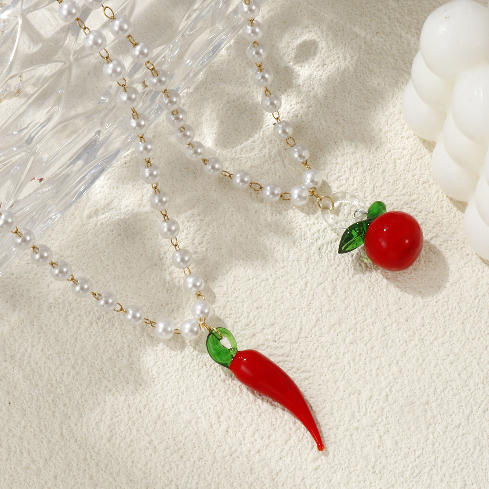 Image de Collier à Breloques Plaqué Or Véritable 18K en 304 Acier Inoxydable & Lampwork Pour Femmes, Chaîne Perlée 45cm, 3D, Exquis Cadeau, Revêtement sous Vide PVD Respectueux de l'Environnement, 1 Pièce