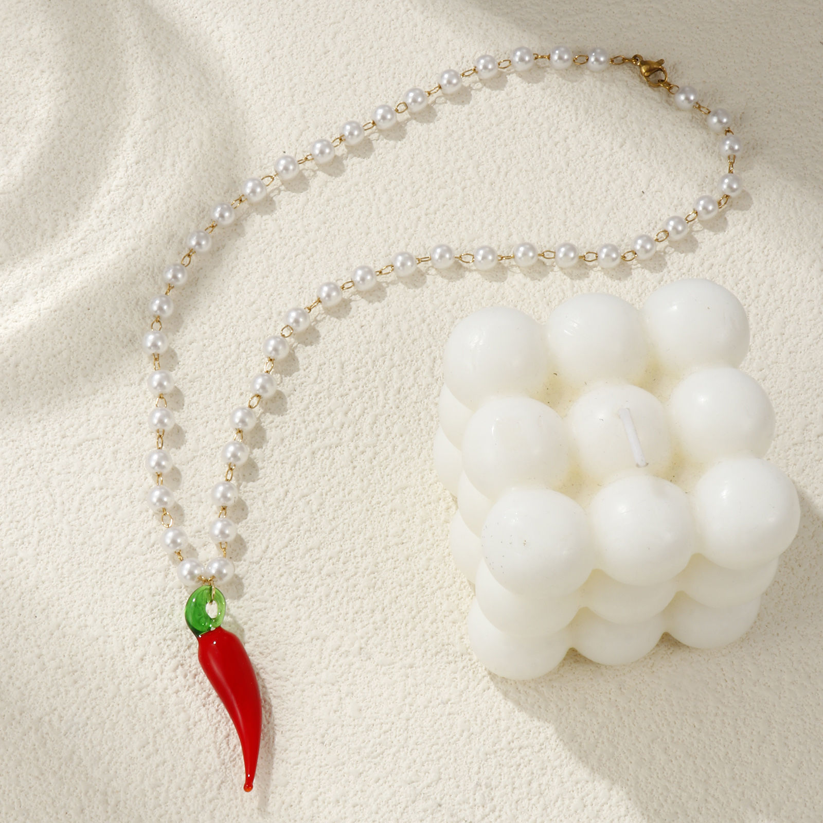 Image de Collier à Breloques Plaqué Or Véritable 18K en 304 Acier Inoxydable & Lampwork Pour Femmes, Chaîne Perlée 45cm, 3D, Exquis Cadeau, Revêtement sous Vide PVD Respectueux de l'Environnement, 1 Pièce