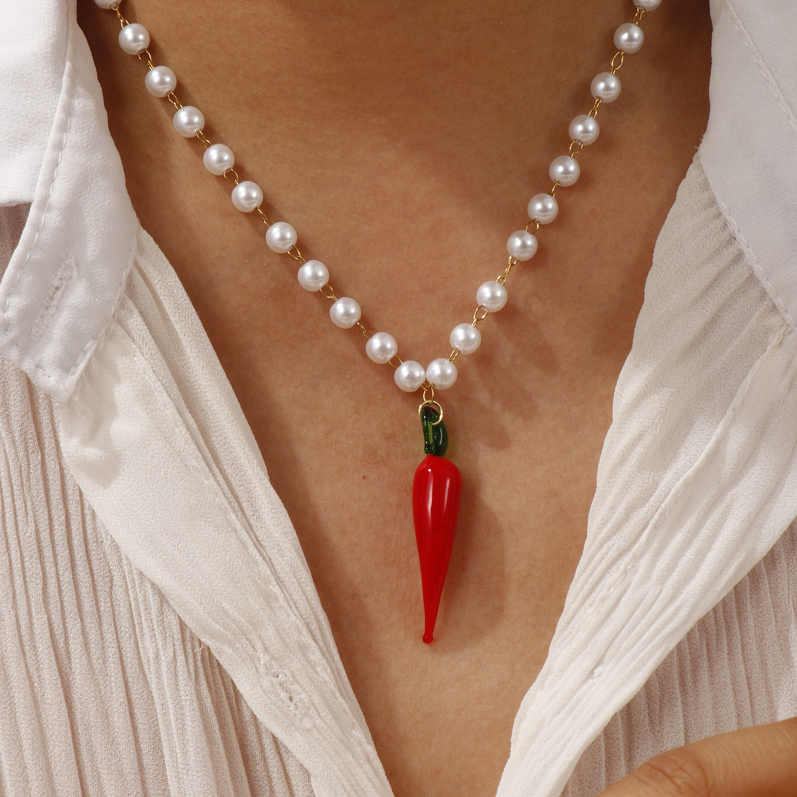 Image de Collier à Breloques Plaqué Or Véritable 18K en 304 Acier Inoxydable & Lampwork Pour Femmes, Chaîne Perlée 45cm, 3D, Exquis Cadeau, Revêtement sous Vide PVD Respectueux de l'Environnement, 1 Pièce