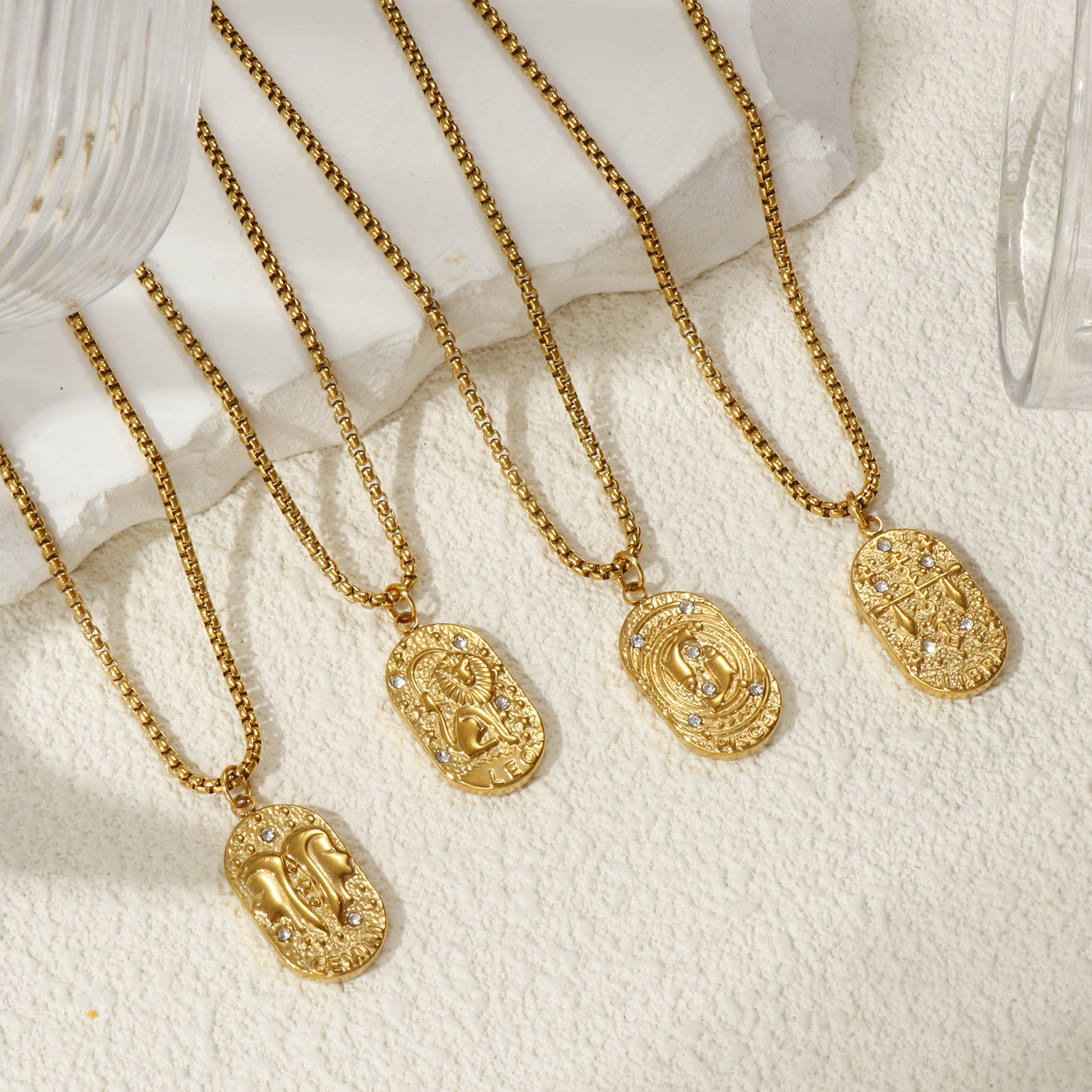 Bild von 18K Real Gold Plated Box Chain Oval Pendant Charm Necklace, 304 Stainless Steel 45cm(17.7") + 5cm(2"), Unisex, Clear Cubic Zirconia Exquisite Gift, Eco-friendly PVD Vacuum Plating, 1 Piece