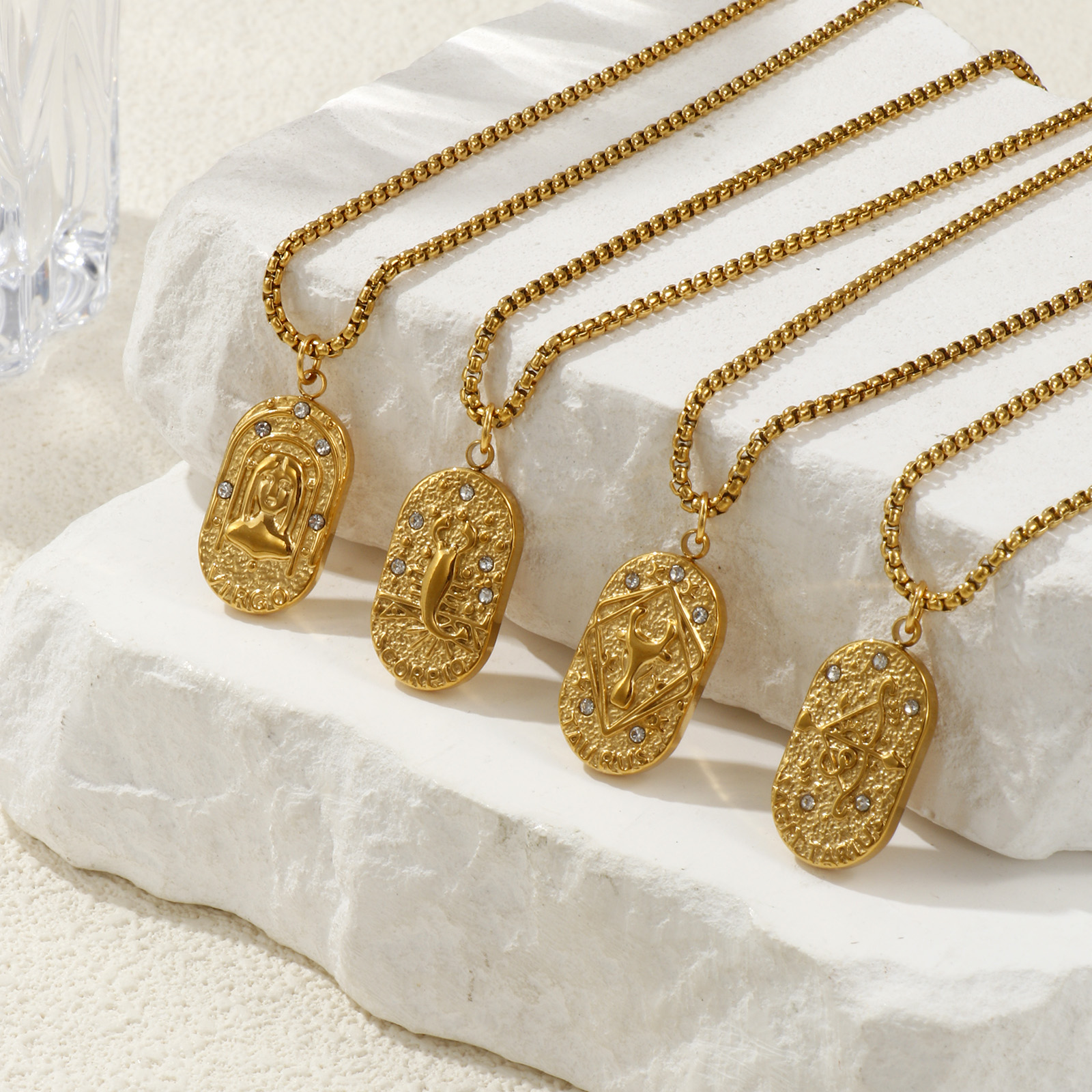 Bild von 18K Real Gold Plated Box Chain Oval Pendant Charm Necklace, 304 Stainless Steel 45cm(17.7") + 5cm(2"), Unisex, Clear Cubic Zirconia Exquisite Gift, Eco-friendly PVD Vacuum Plating, 1 Piece