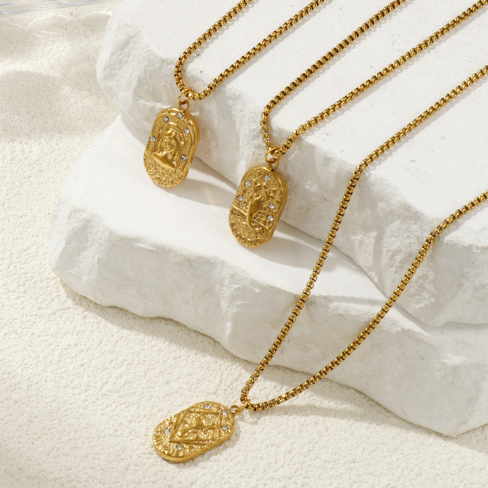 Bild von 18K Real Gold Plated Box Chain Oval Pendant Charm Necklace, 304 Stainless Steel 45cm(17.7") + 5cm(2"), Unisex, Clear Cubic Zirconia Exquisite Gift, Eco-friendly PVD Vacuum Plating, 1 Piece
