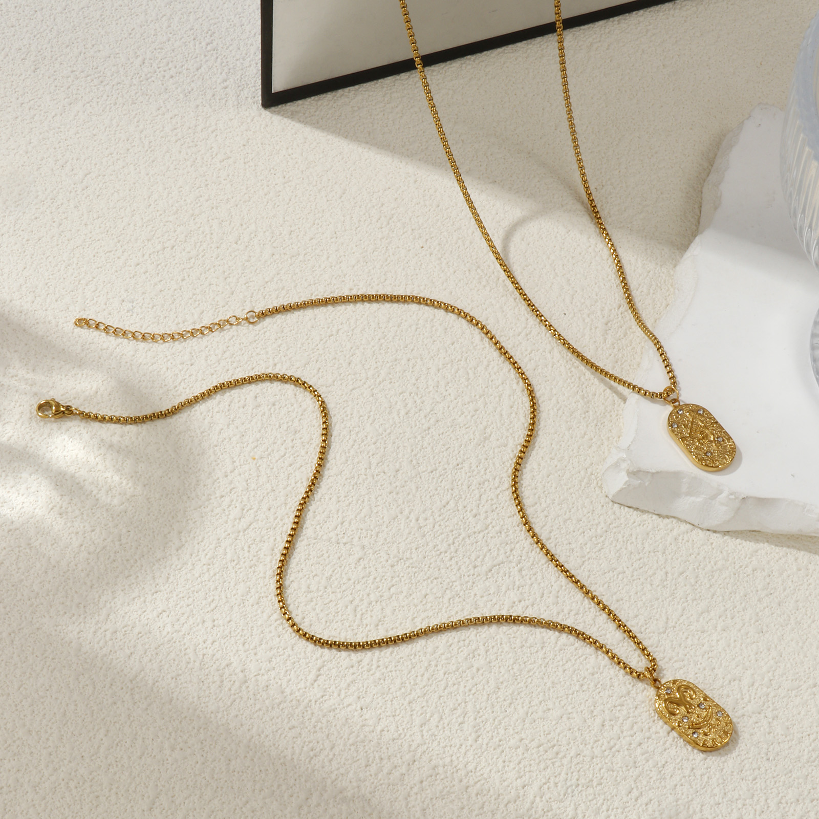 Bild von 18K Real Gold Plated Box Chain Oval Pendant Charm Necklace, 304 Stainless Steel 45cm(17.7") + 5cm(2"), Unisex, Clear Cubic Zirconia Exquisite Gift, Eco-friendly PVD Vacuum Plating, 1 Piece
