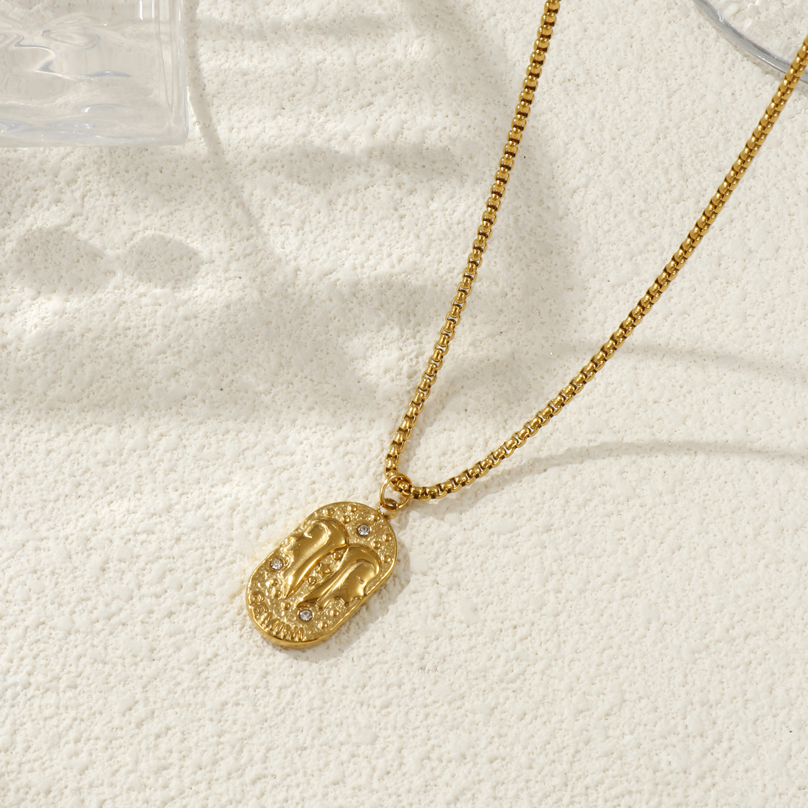 Bild von 18K Real Gold Plated Box Chain Oval Pendant Charm Necklace, 304 Stainless Steel 45cm(17.7") + 5cm(2"), Unisex, Clear Cubic Zirconia Exquisite Gift, Eco-friendly PVD Vacuum Plating, 1 Piece