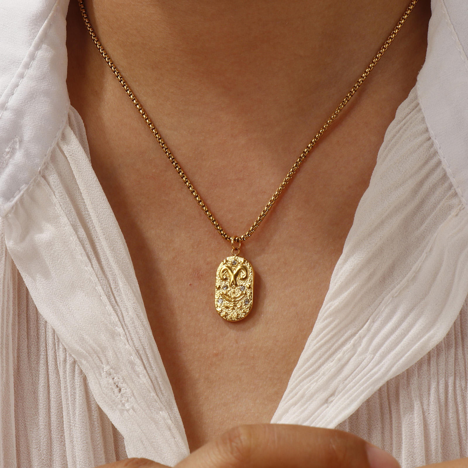 Bild von 18K Real Gold Plated Box Chain Oval Pendant Charm Necklace, 304 Stainless Steel 45cm(17.7") + 5cm(2"), Unisex, Clear Cubic Zirconia Exquisite Gift, Eco-friendly PVD Vacuum Plating, 1 Piece
