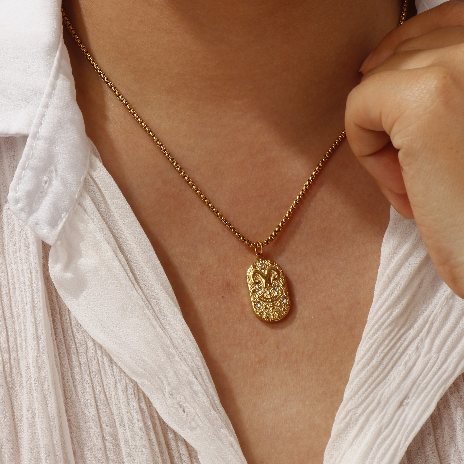 Bild von 18K Real Gold Plated Box Chain Oval Pendant Charm Necklace, 304 Stainless Steel 45cm(17.7") + 5cm(2"), Unisex, Clear Cubic Zirconia Exquisite Gift, Eco-friendly PVD Vacuum Plating, 1 Piece