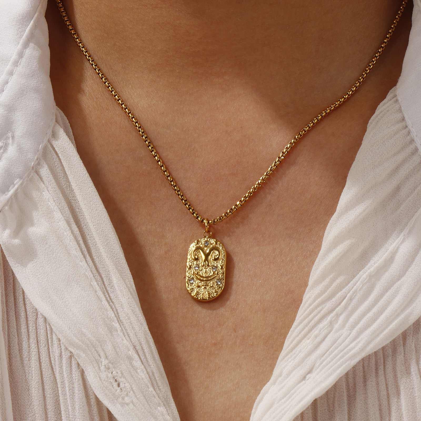 Bild von 18K Real Gold Plated Box Chain Oval Pendant Charm Necklace, 304 Stainless Steel 45cm(17.7") + 5cm(2"), Unisex, Clear Cubic Zirconia Exquisite Gift, Eco-friendly PVD Vacuum Plating, 1 Piece