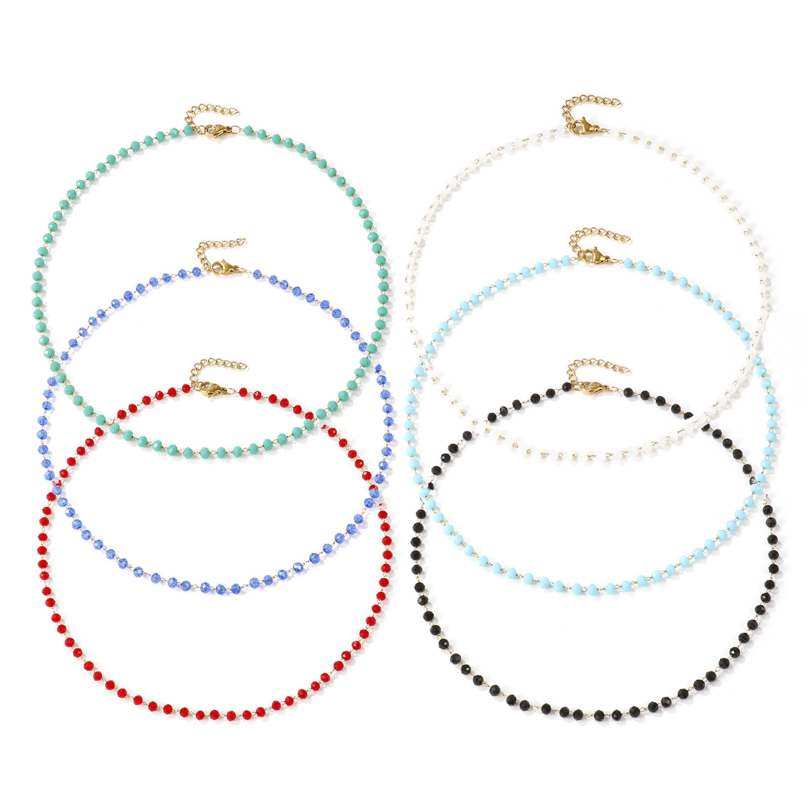 Picture of 18K Real Gold Plated Beaded Chain Choker Necklace, 304 Stainless Steel & Quartz Crystal 38cm(15") + 3cm(1.2"), For Women, Faceted, Exquisite Gift, Eco-friendly PVD Vacuum Plating