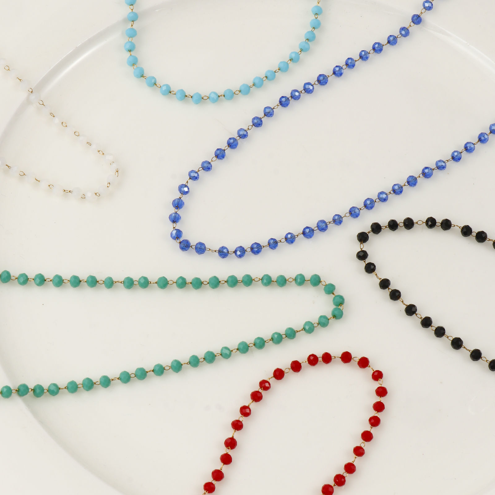 Picture of 18K Real Gold Plated Beaded Chain Choker Necklace, 304 Stainless Steel & Quartz Crystal 38cm(15") + 3cm(1.2"), For Women, Faceted, Exquisite Gift, Eco-friendly PVD Vacuum Plating