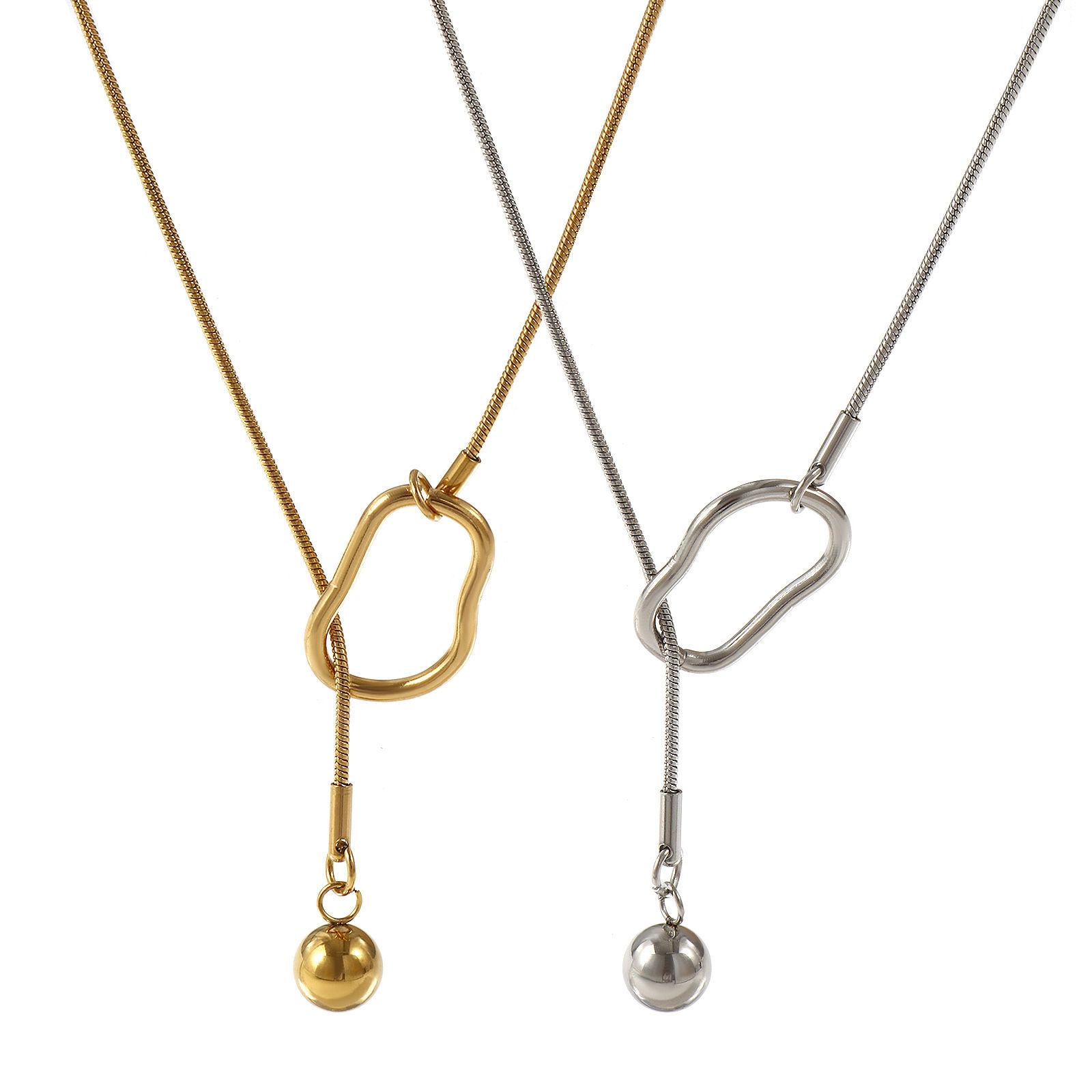 Image de Collier Lariat en Forme de Y Rond Multicolore en 304 Acier Inoxydable Pour Femmes, Chaîne Maille Serpent 64cm, À la Mode Cadeau, Respectueux de la Nature, 1 Pièce