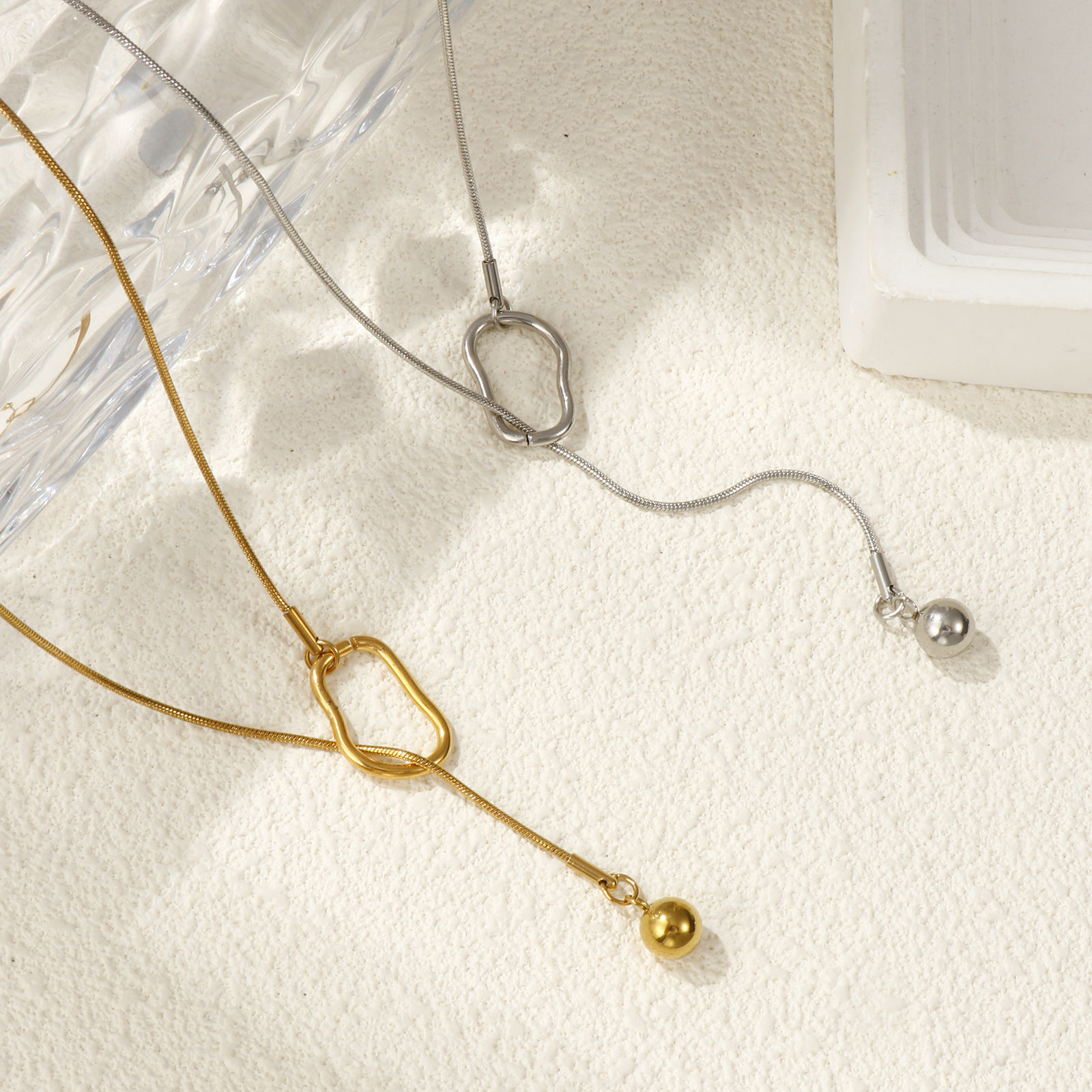 Image de Collier Lariat en Forme de Y Rond Multicolore en 304 Acier Inoxydable Pour Femmes, Chaîne Maille Serpent 64cm, À la Mode Cadeau, Respectueux de la Nature, 1 Pièce