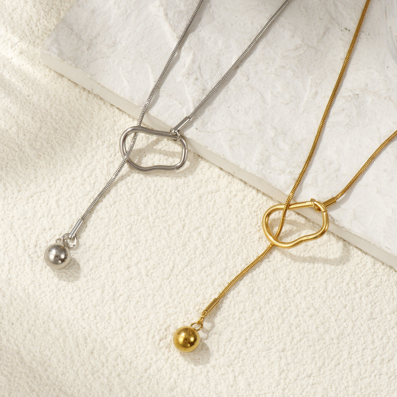 Image de Collier Lariat en Forme de Y Rond Multicolore en 304 Acier Inoxydable Pour Femmes, Chaîne Maille Serpent 64cm, À la Mode Cadeau, Respectueux de la Nature, 1 Pièce