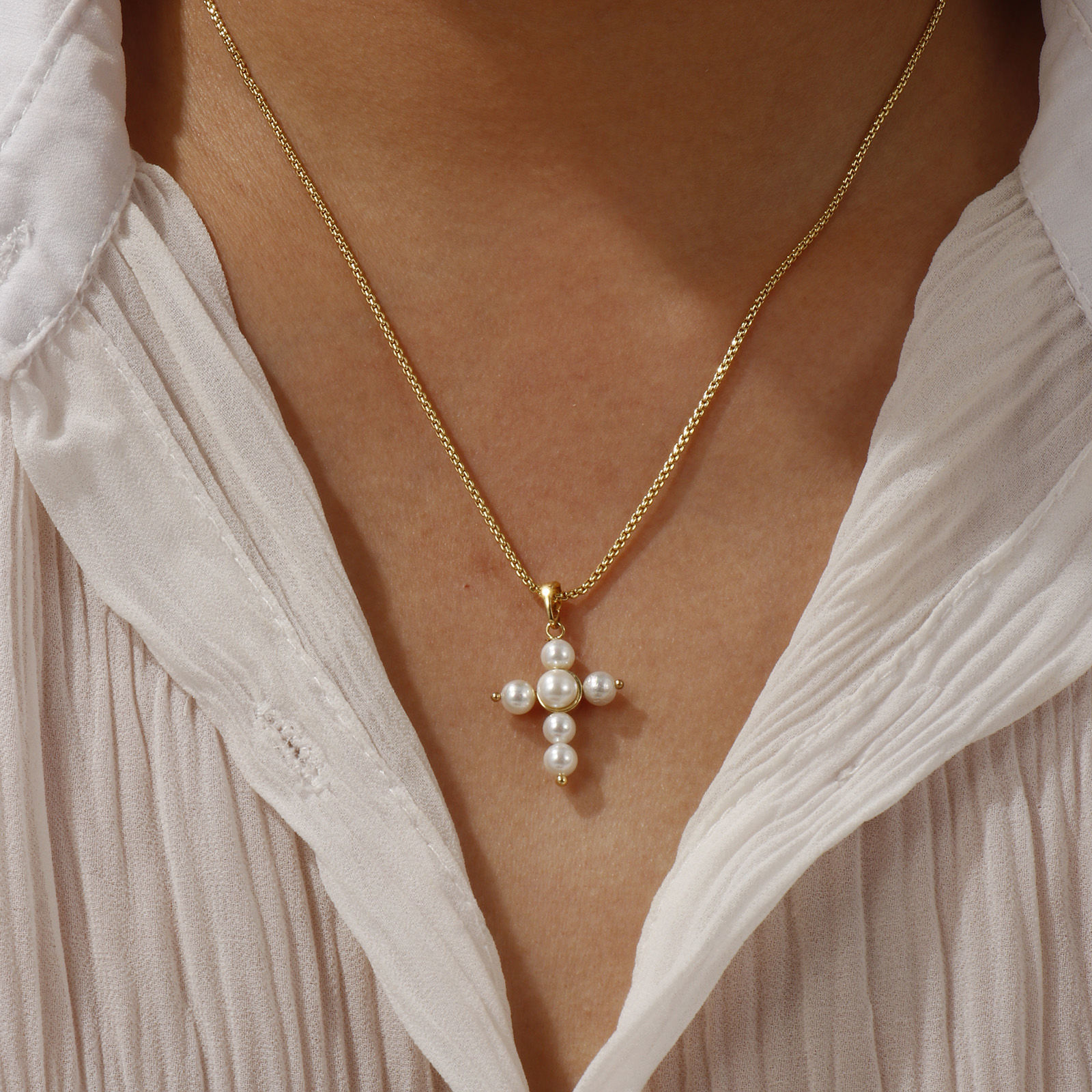 Bild von 18K Real Gold Plated Pendant Charm Necklace, Brass For Women, White Dainty Gift, Eco-friendly, 1 Piece