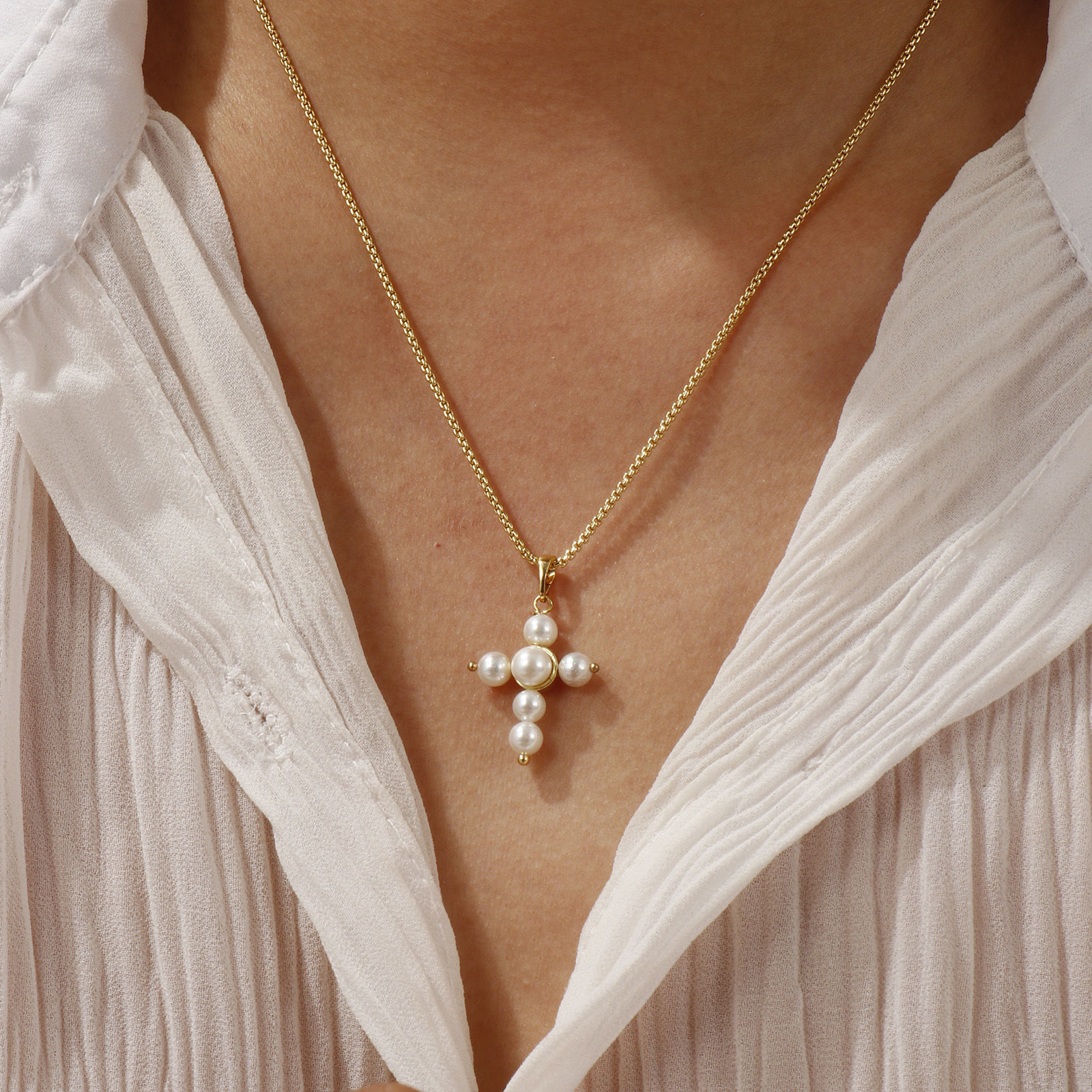 Bild von 18K Real Gold Plated Pendant Charm Necklace, Brass For Women, White Dainty Gift, Eco-friendly, 1 Piece