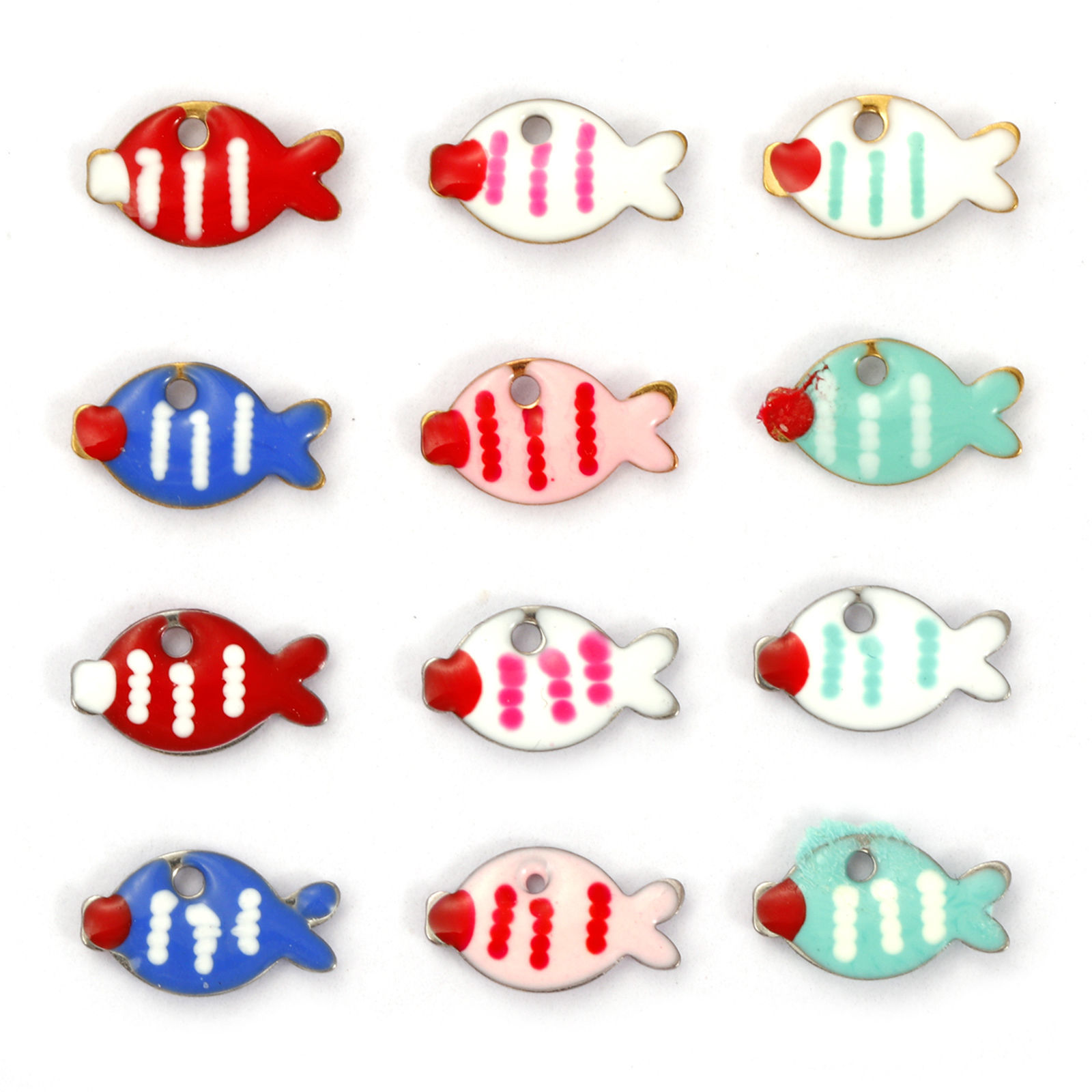 Bild von Eco-friendly 304 Stainless Steel Enamelled Sequins Charms Multicolor Fish Animal Double-sided Enamel 10mm x 6mm