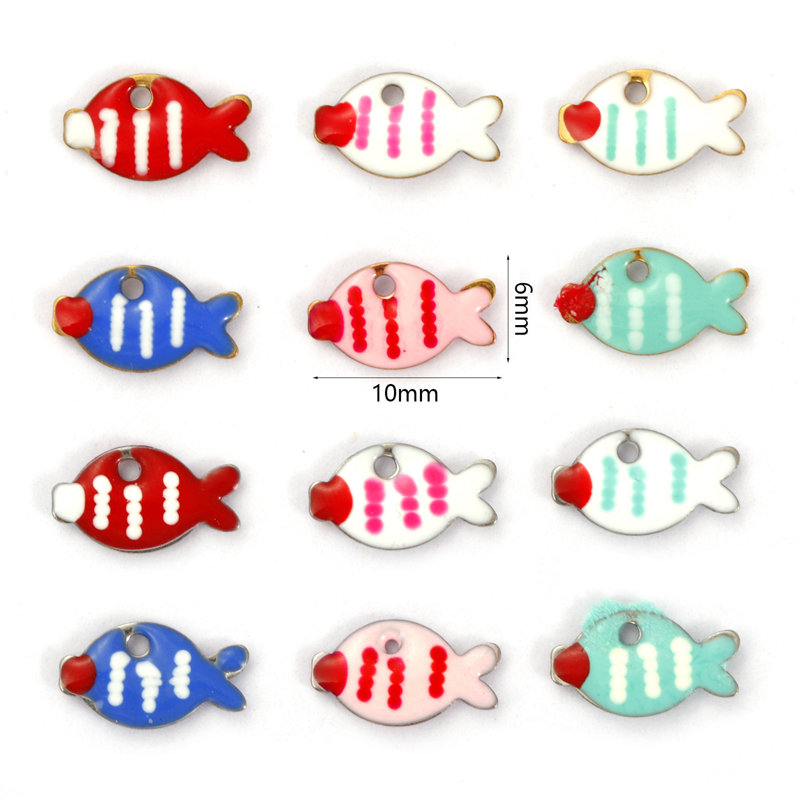 Bild von Eco-friendly 304 Stainless Steel Enamelled Sequins Charms Multicolor Fish Animal Double-sided Enamel 10mm x 6mm