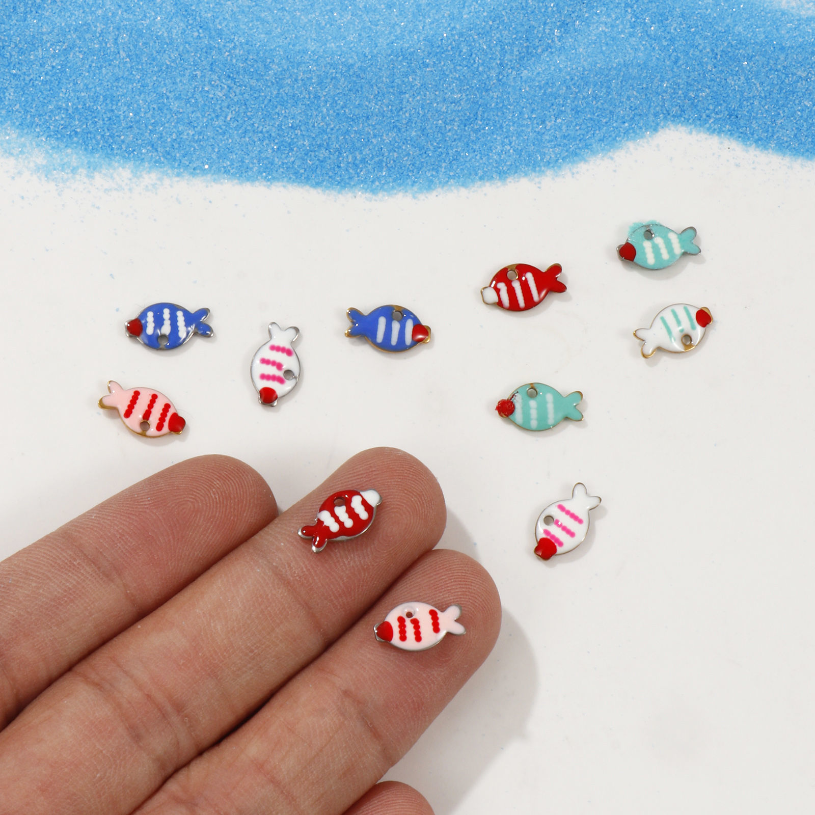 Bild von Eco-friendly 304 Stainless Steel Enamelled Sequins Charms Multicolor Fish Animal Double-sided Enamel 10mm x 6mm