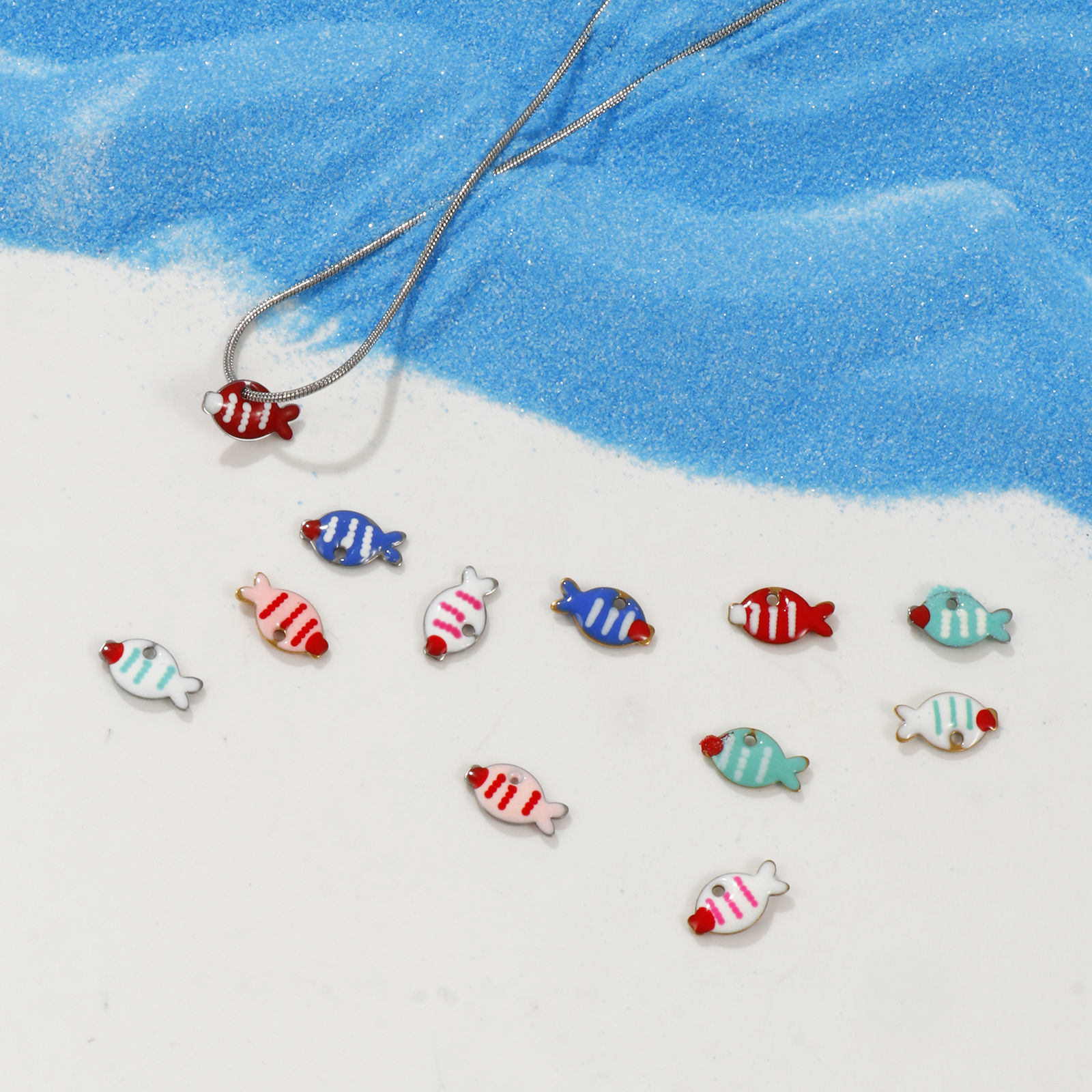 Bild von Eco-friendly 304 Stainless Steel Enamelled Sequins Charms Multicolor Fish Animal Double-sided Enamel 10mm x 6mm