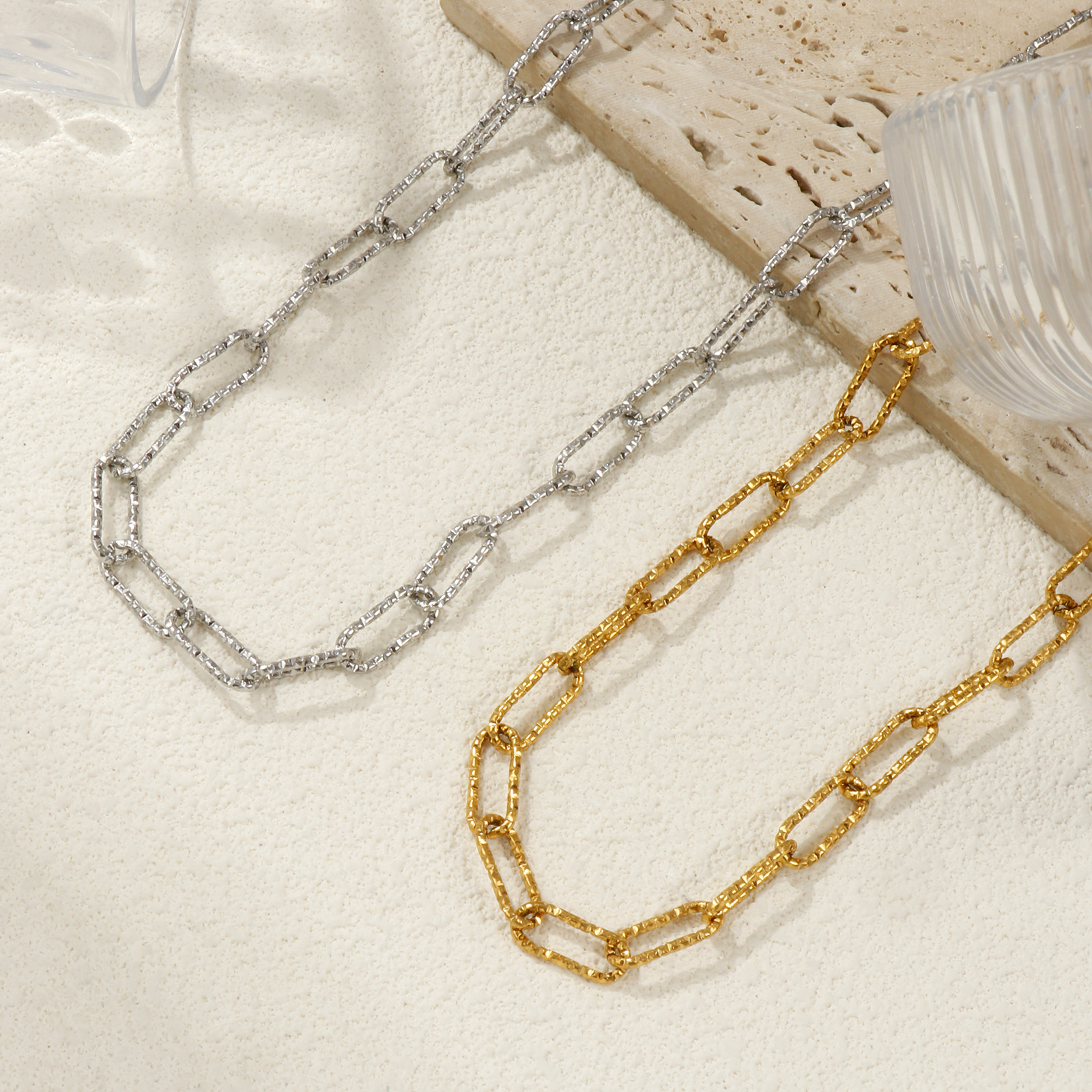 Изображение 1 ШТ Разноцветный Цепочка зажимов Ожерелья, 304 Нержавеющая Сталь 40см, Для женщин, Минималистский Изысканный подарок, Экологичный