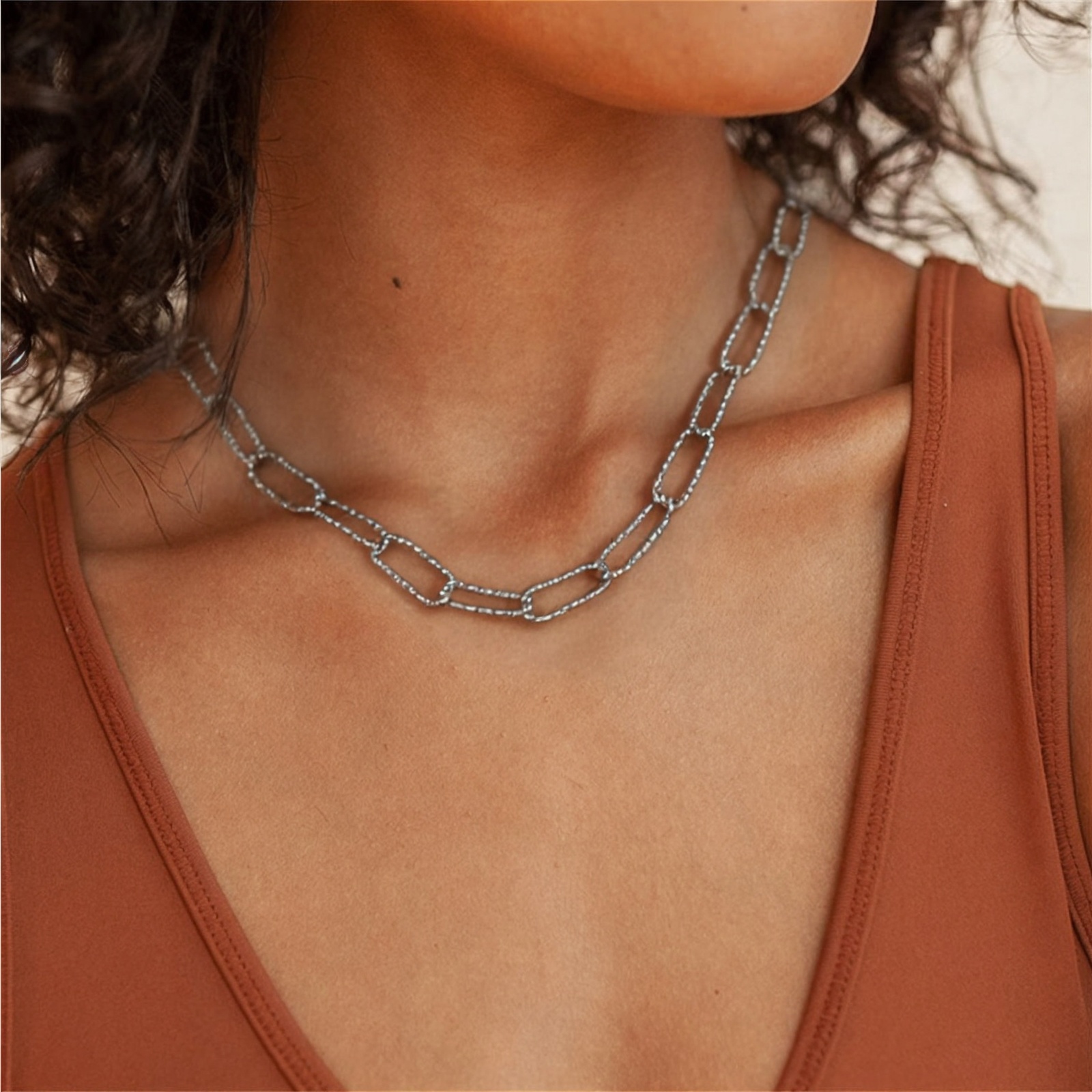 Изображение 1 ШТ Разноцветный Цепочка зажимов Ожерелья, 304 Нержавеющая Сталь 40см, Для женщин, Минималистский Изысканный подарок, Экологичный