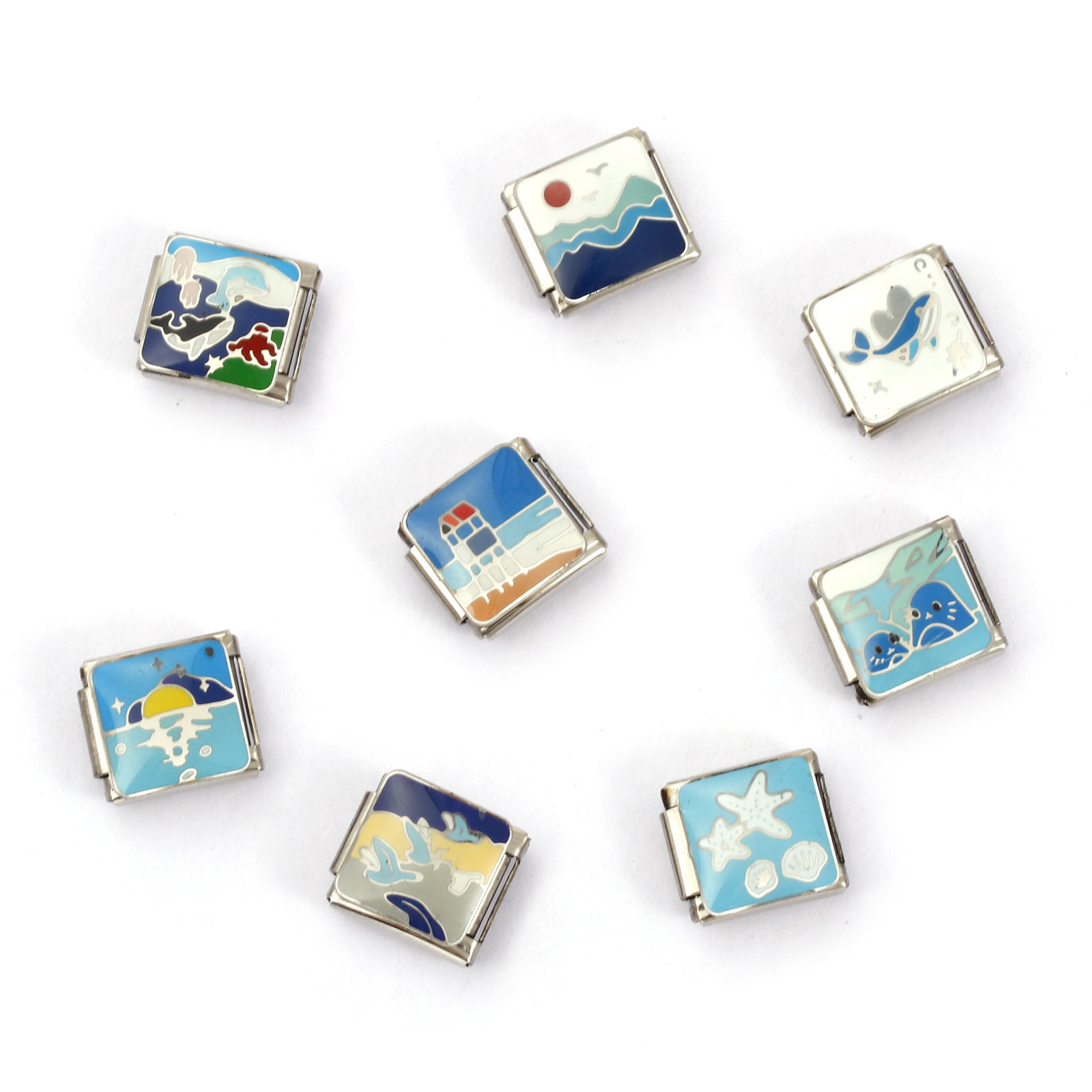 Изображение 2 ШТ 304 Нержавеющая Сталь Морские Украшения Очаровательный итальянский браслет со звеньями Изготовление ювелирных изделий своими руками Серебряный Тон Прямоугольник Морская Звезда 10мм x 9мм