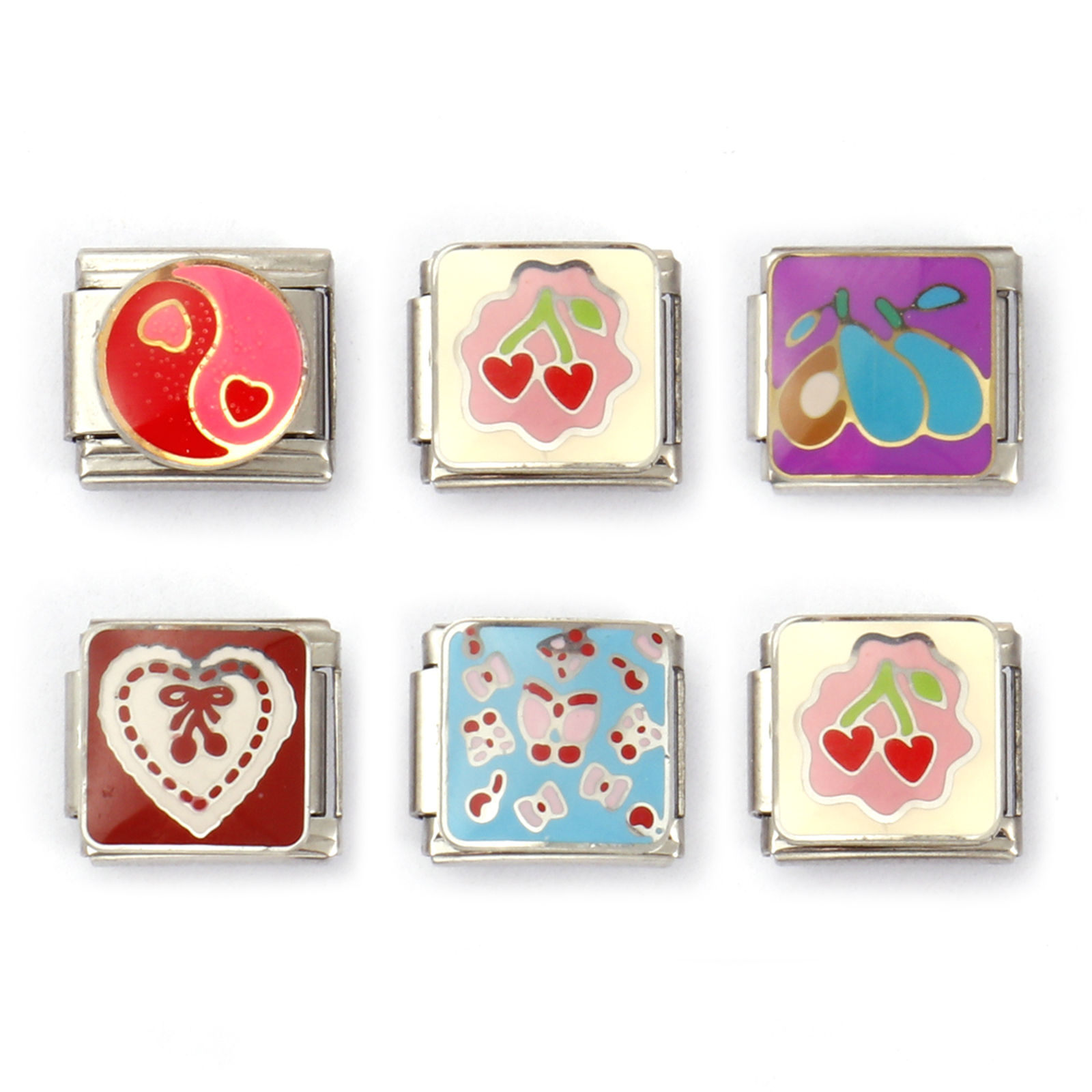 Image de 2 Pcs Bracelet à Maillons Breloques Italiens Accessories de Fabrication de Bracelets Bijoux DIY Bijoux d'Océan en 304 Acier Inoxydable Argent Mat Rectangle Cœur 10mm x 9mm