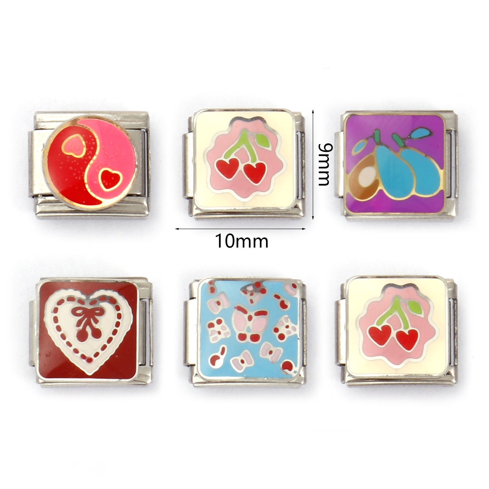 Image de 2 Pcs Bracelet à Maillons Breloques Italiens Accessories de Fabrication de Bracelets Bijoux DIY Bijoux d'Océan en 304 Acier Inoxydable Argent Mat Rectangle Cœur 10mm x 9mm