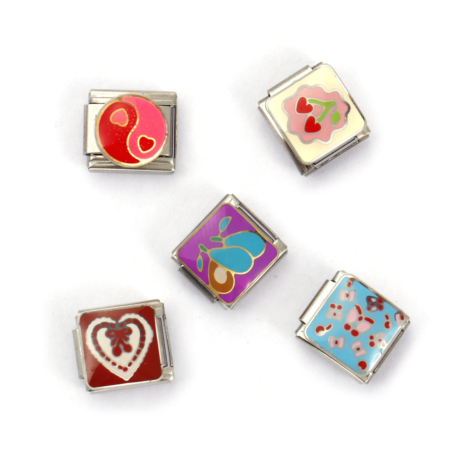 Image de 2 Pcs Bracelet à Maillons Breloques Italiens Accessories de Fabrication de Bracelets Bijoux DIY Bijoux d'Océan en 304 Acier Inoxydable Argent Mat Rectangle Cœur 10mm x 9mm