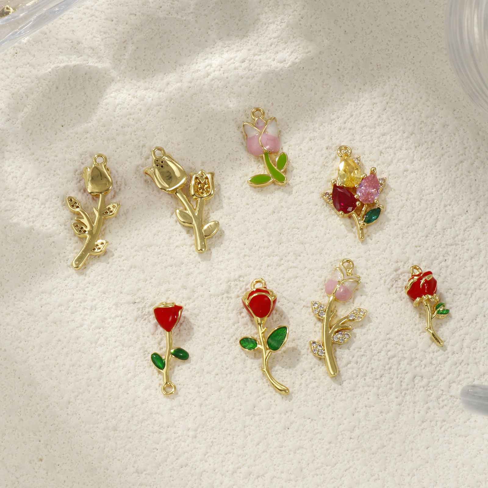 Picture of Brass & Cubic Zirconia Charms 18K Gold Plated Enamel Flower