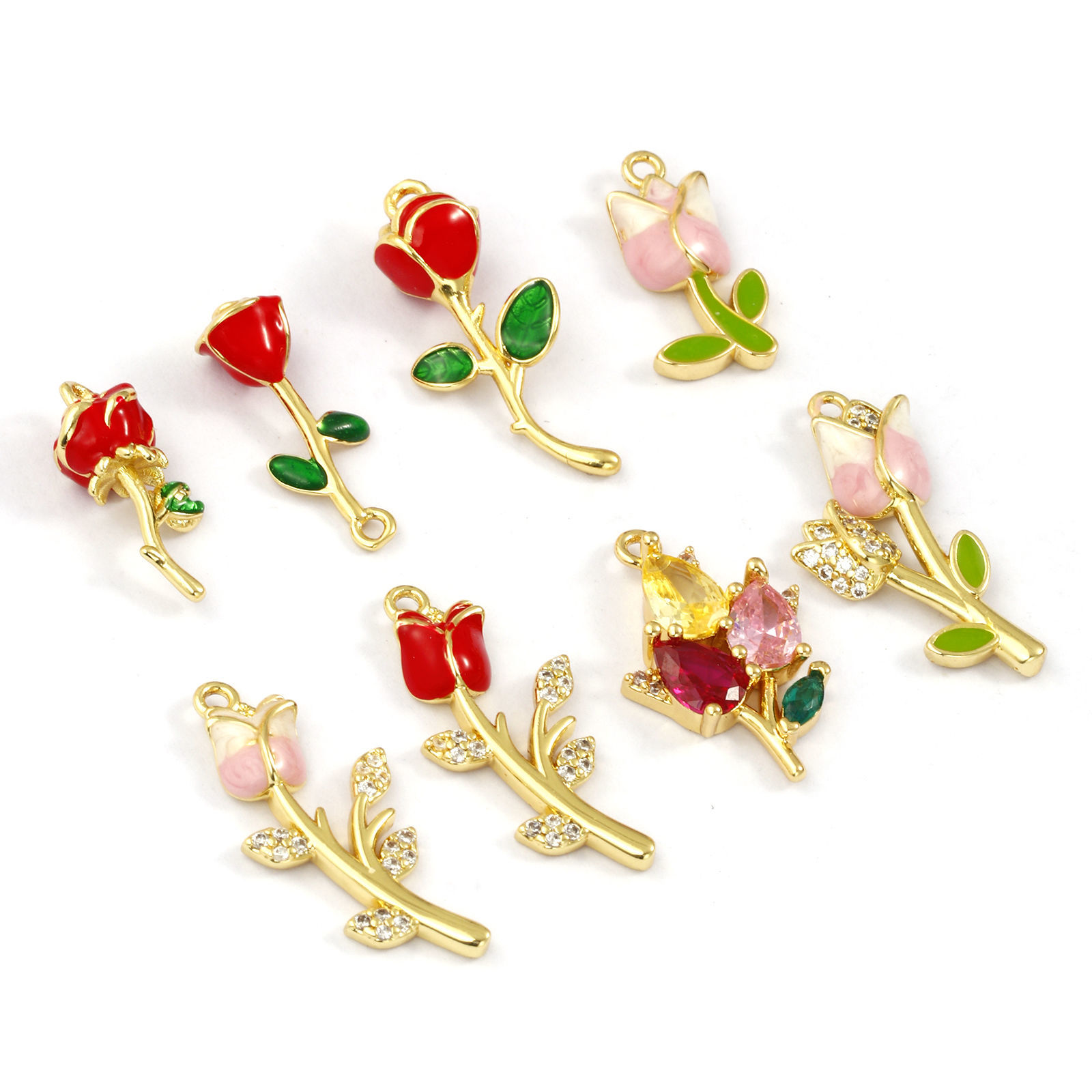 Picture of Brass & Cubic Zirconia Charms 18K Gold Plated Enamel Flower