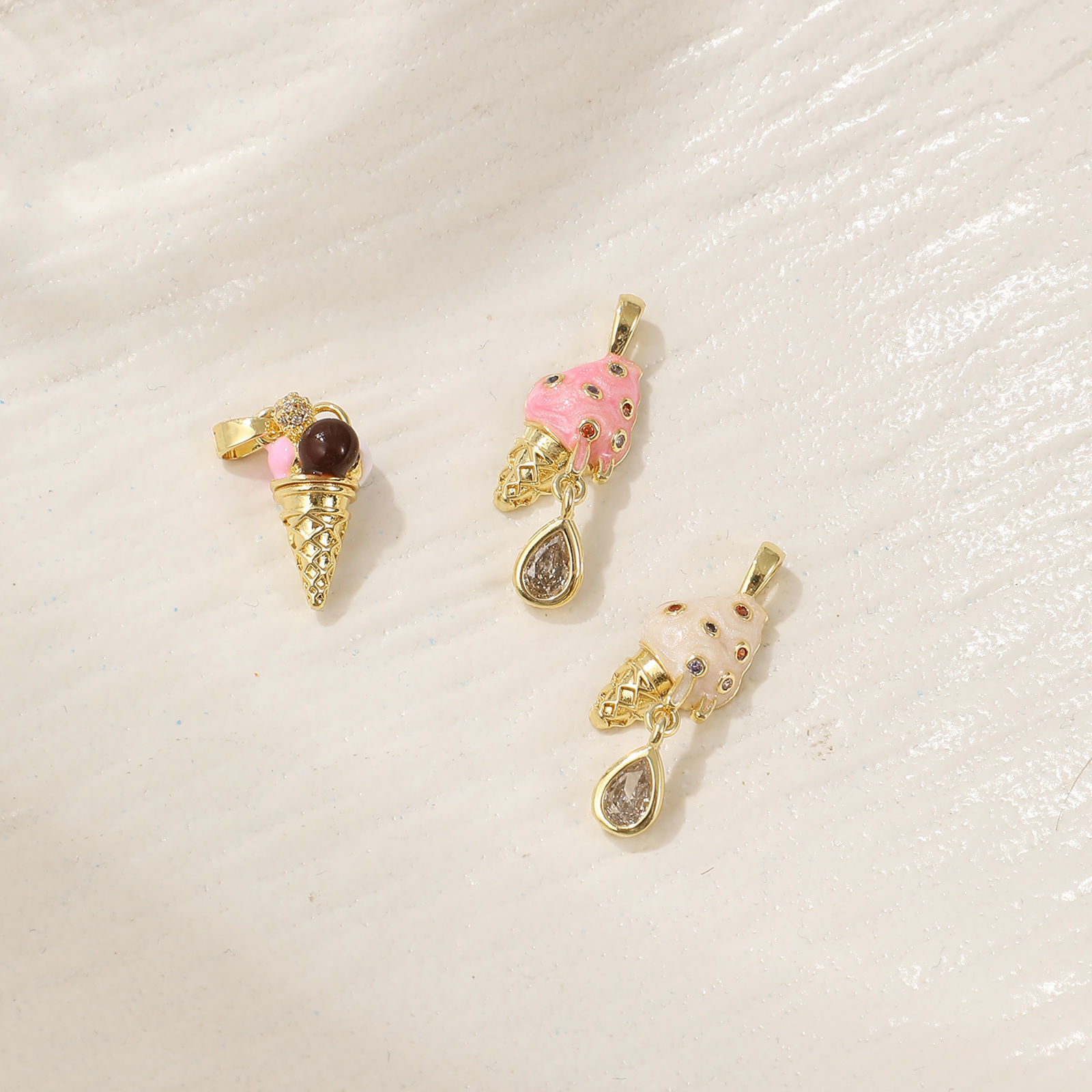 Picture of Eco-friendly Brass & Cubic Zirconia Charms 18K Real Gold Plated Ice Cream