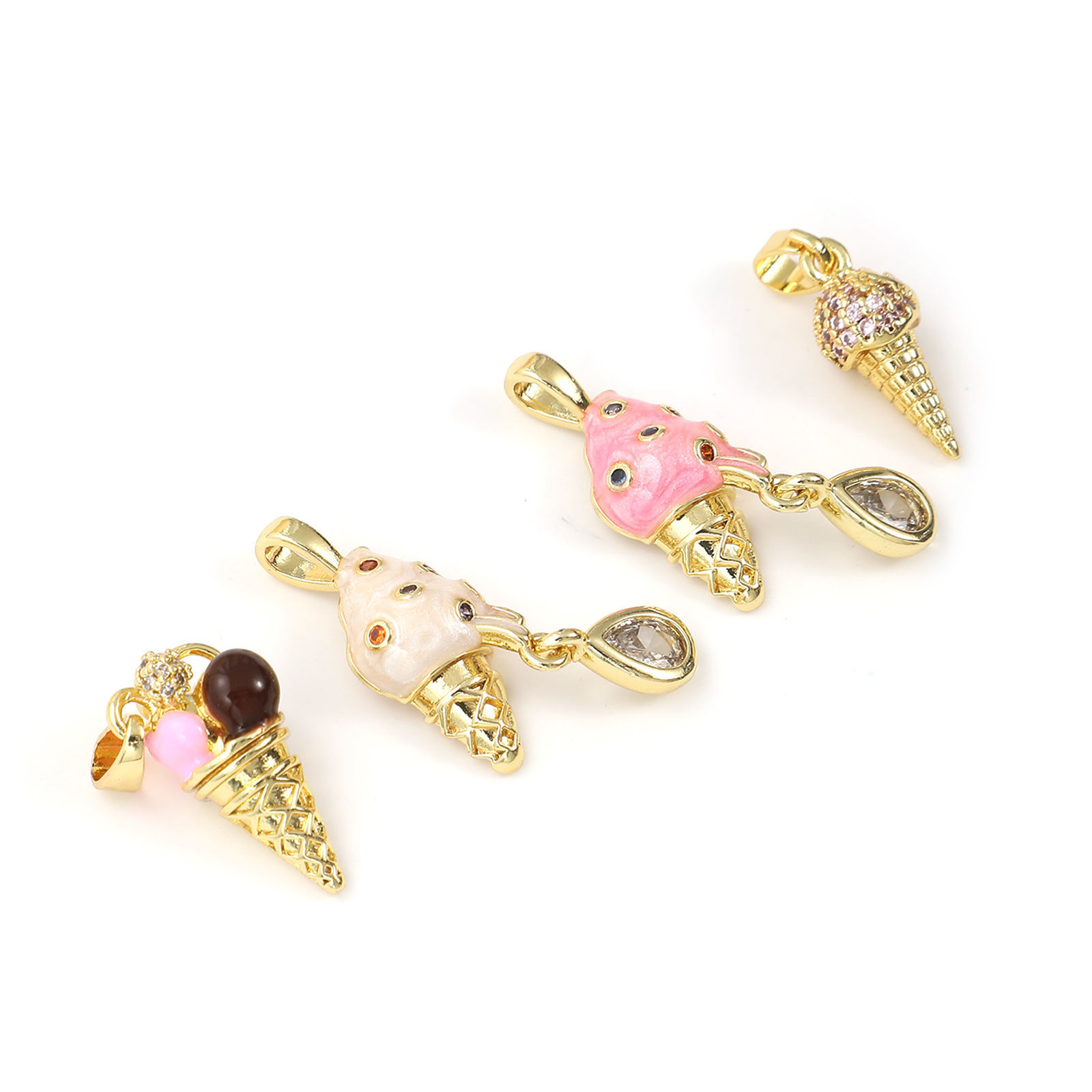Picture of Eco-friendly Brass & Cubic Zirconia Charms 18K Real Gold Plated Ice Cream