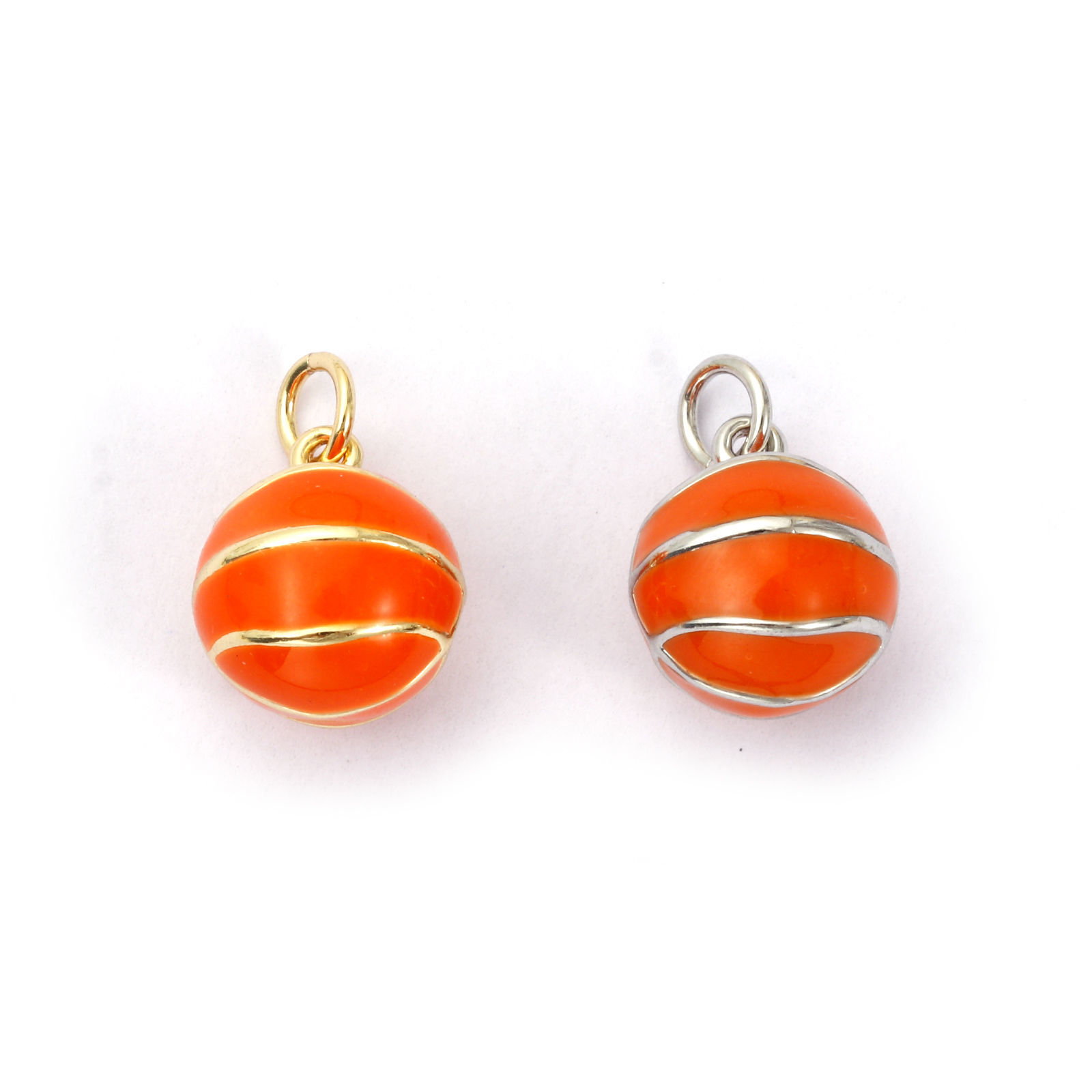 Picture of 2 PCs Eco-friendly Brass Sport Charms Real Gold Plated Orange Enamel Basketball 3D 16mm x 11mm