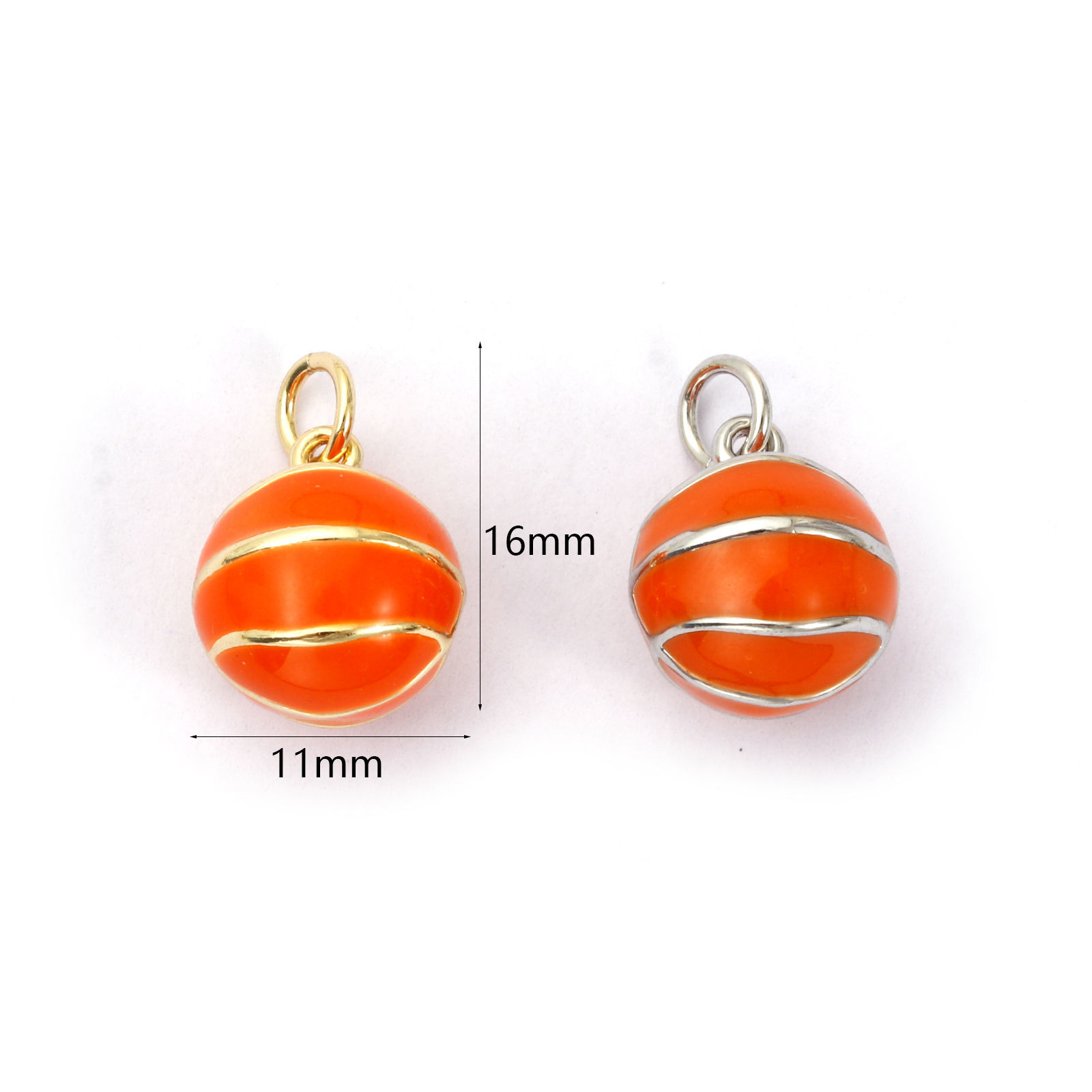 Picture of 2 PCs Eco-friendly Brass Sport Charms Real Gold Plated Orange Enamel Basketball 3D 16mm x 11mm