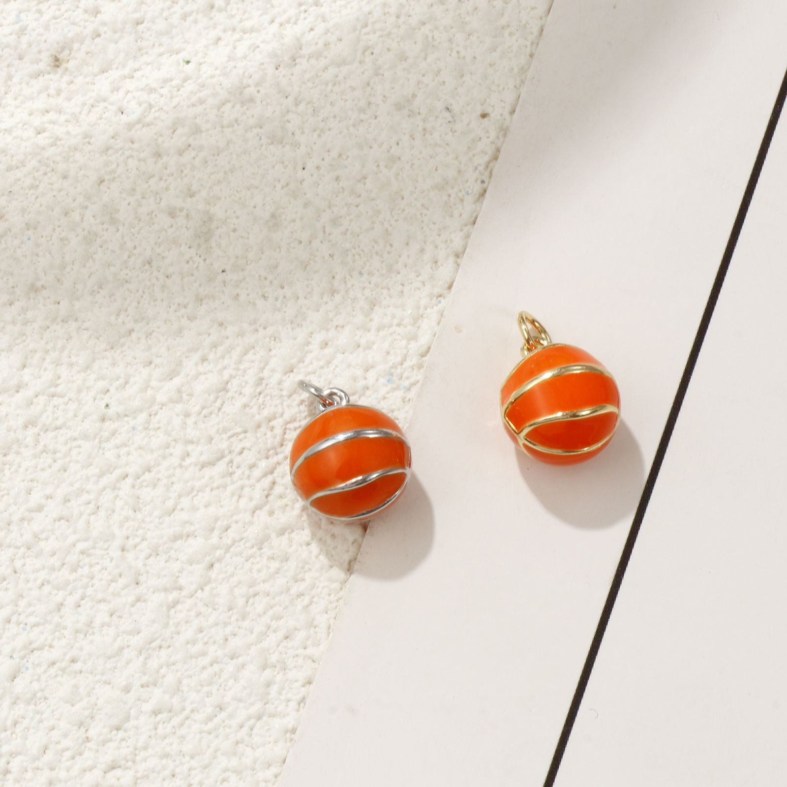 Picture of 2 PCs Eco-friendly Brass Sport Charms Real Gold Plated Orange Enamel Basketball 3D 16mm x 11mm