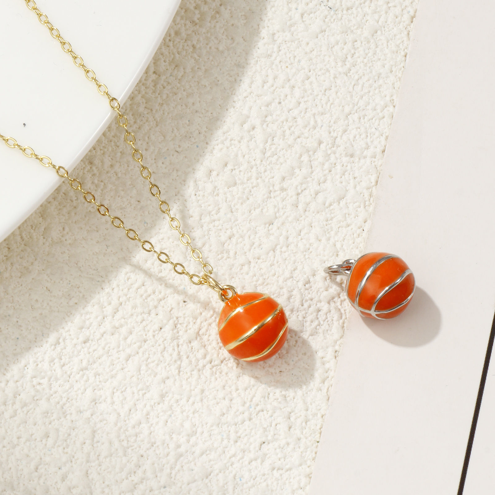 Picture of 2 PCs Eco-friendly Brass Sport Charms Real Gold Plated Orange Enamel Basketball 3D 16mm x 11mm