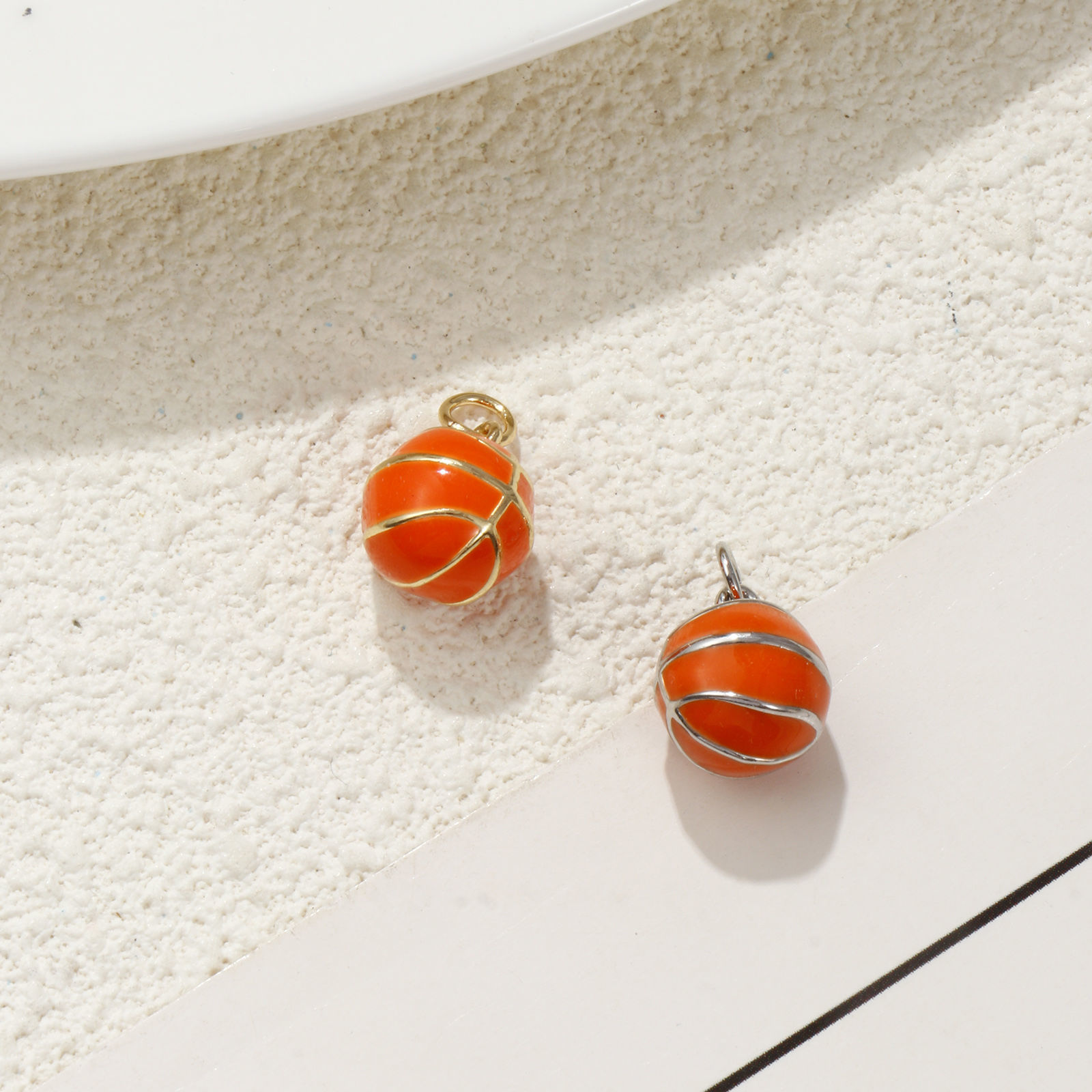 Picture of 2 PCs Eco-friendly Brass Sport Charms Real Gold Plated Orange Enamel Basketball 3D 16mm x 11mm
