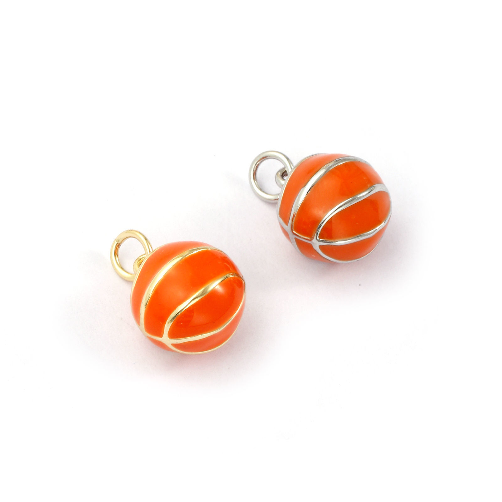 Picture of 2 PCs Eco-friendly Brass Sport Charms Real Gold Plated Orange Enamel Basketball 3D 16mm x 11mm
