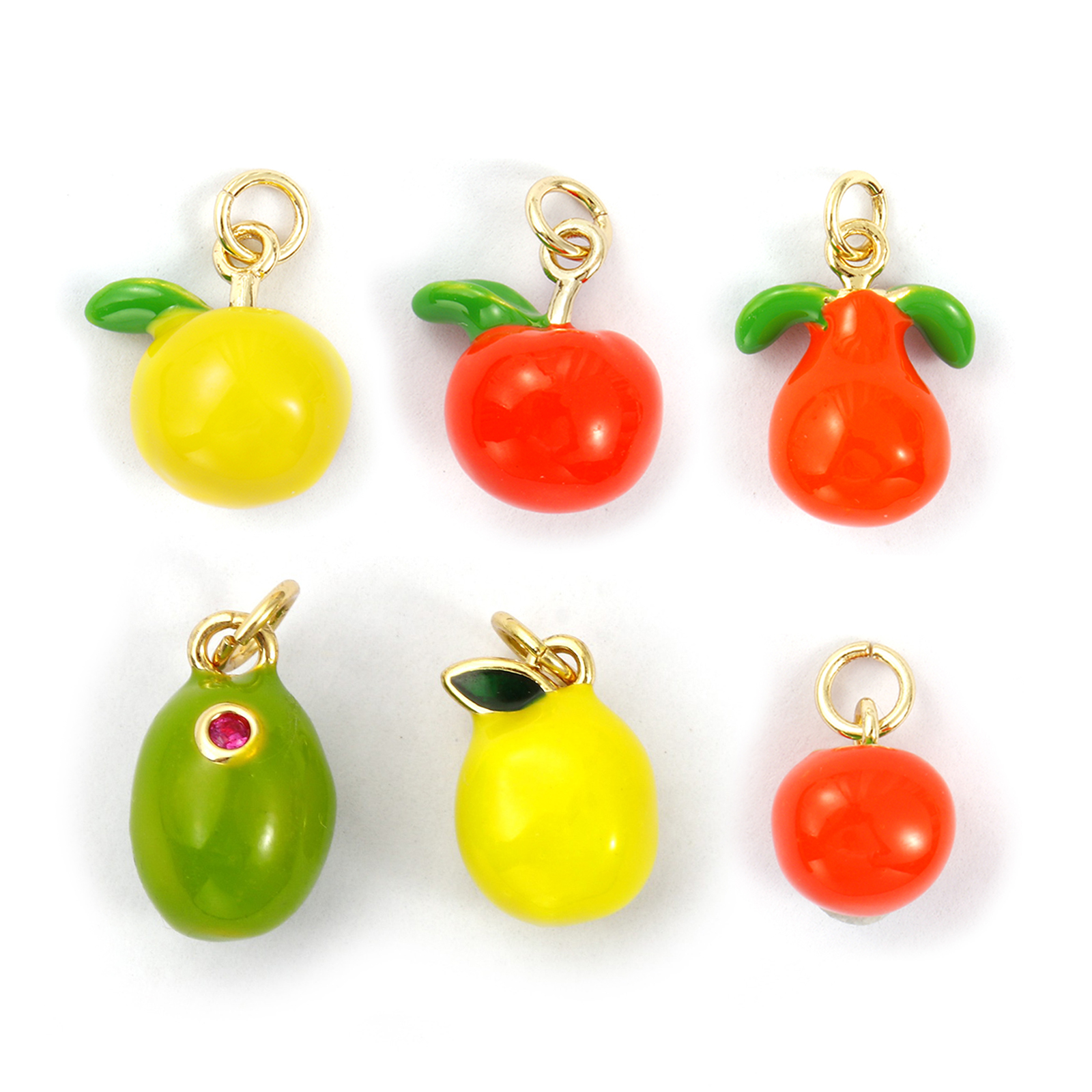 Picture of Eco-friendly Brass Charms 18K Real Gold Plated Enamel Lemon Fruit 3D