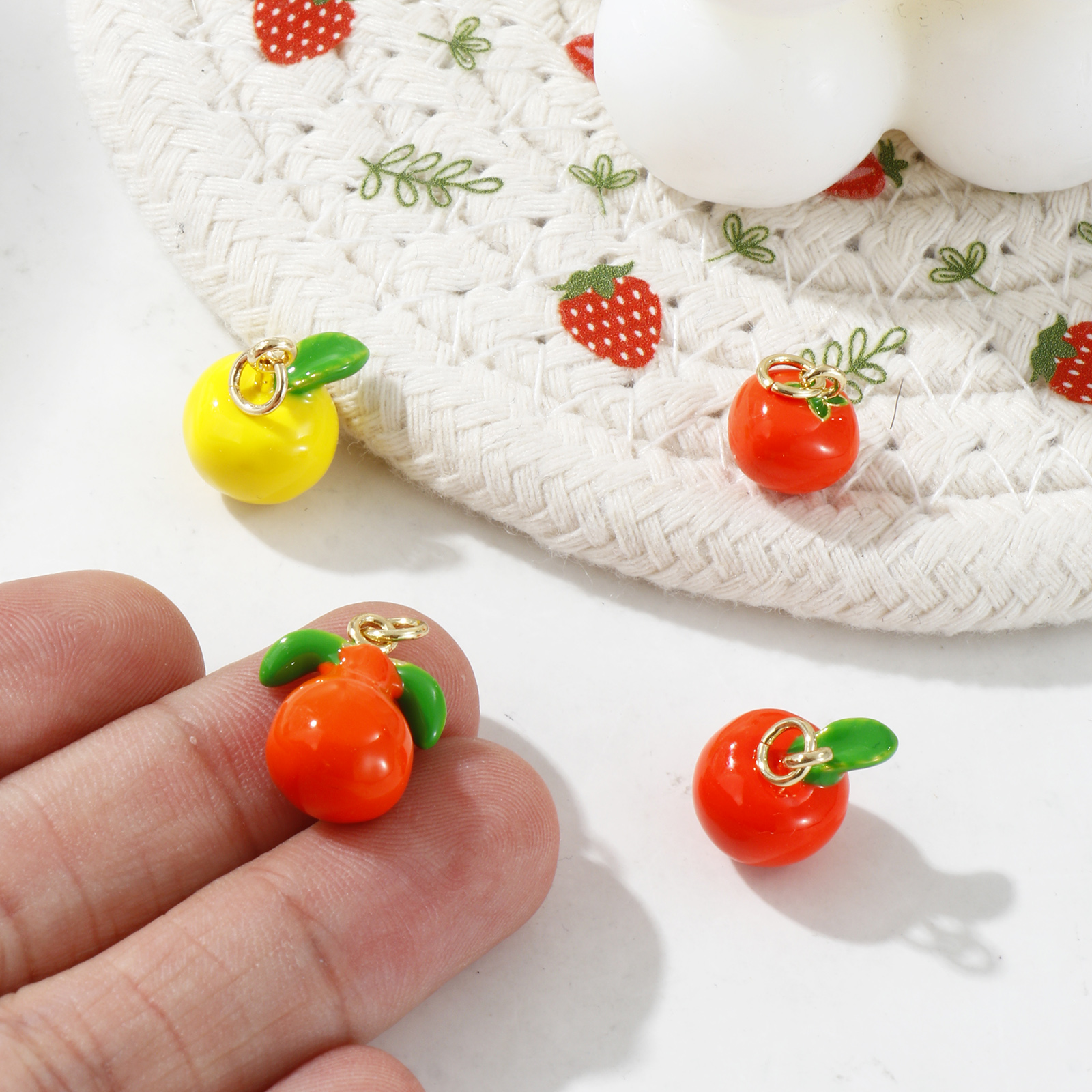 Picture of Eco-friendly Brass Charms 18K Real Gold Plated Enamel Lemon Fruit 3D