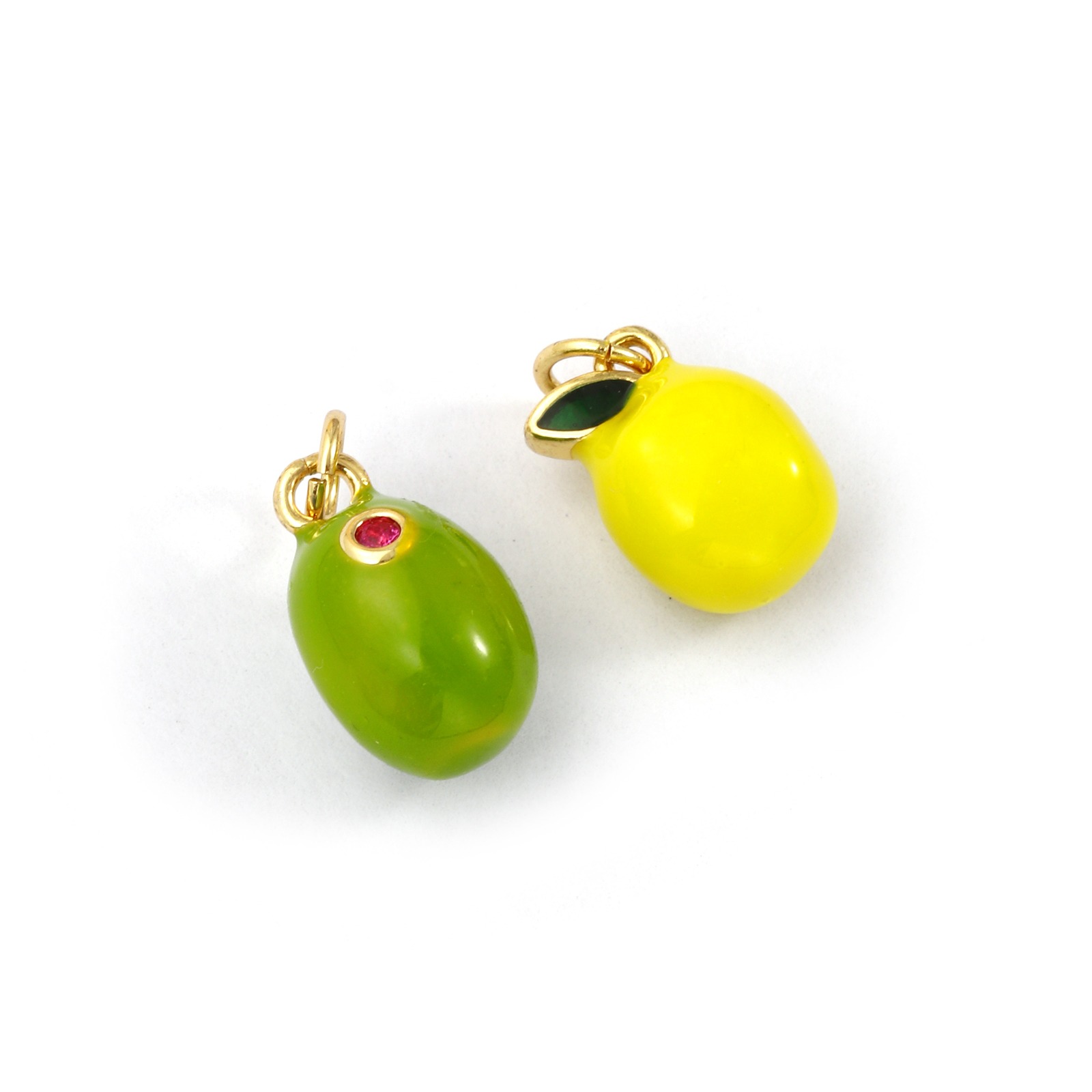 Picture of Eco-friendly Brass Charms 18K Real Gold Plated Enamel Lemon Fruit 3D