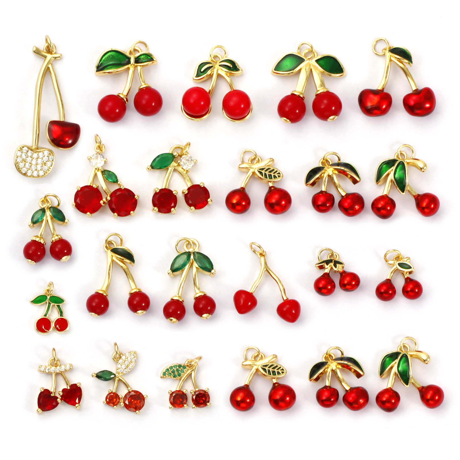 Picture of 1 Piece Eco-friendly Brass Charms 18K Real Gold Plated Cherry Fruit