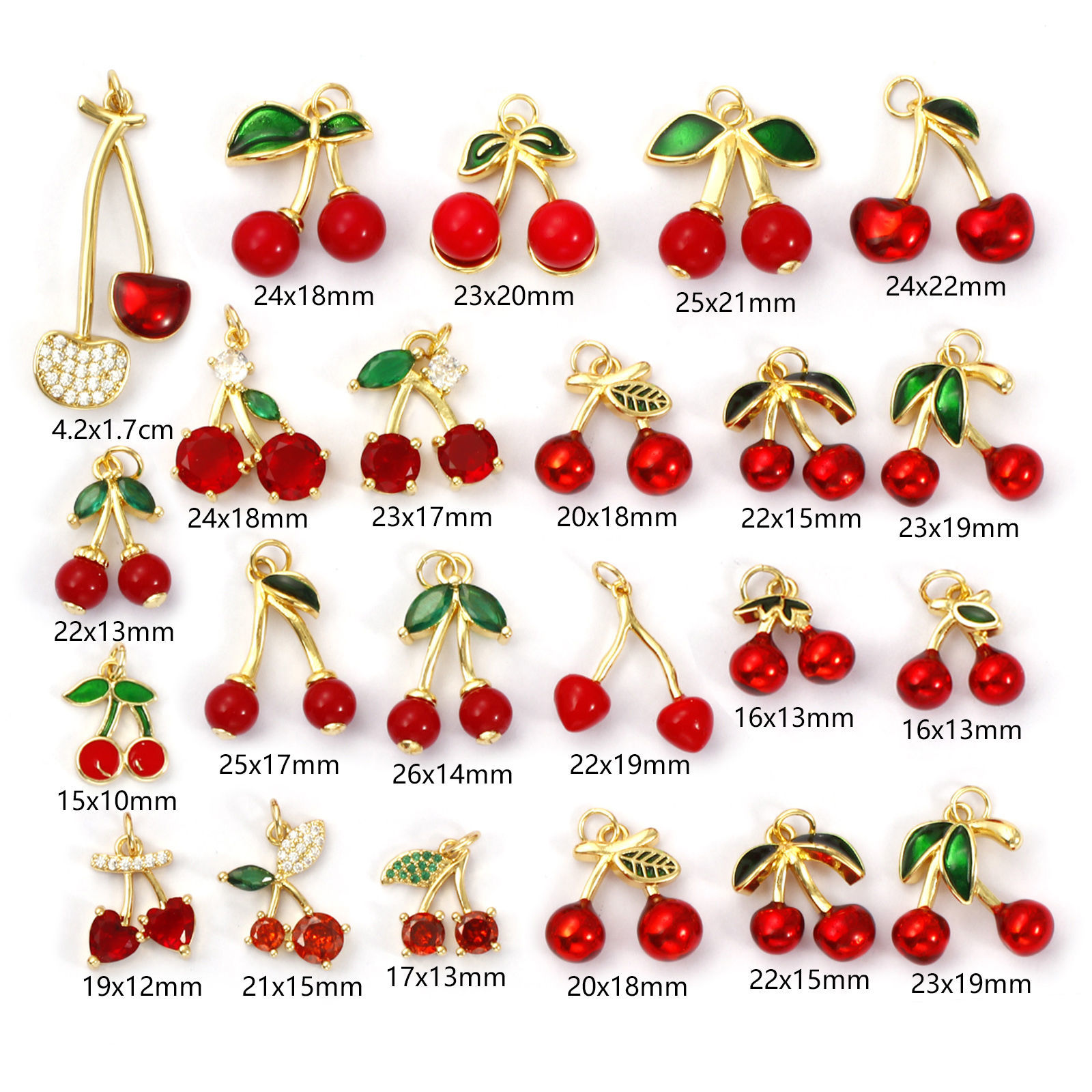 Picture of 1 Piece Eco-friendly Brass Charms 18K Real Gold Plated Cherry Fruit