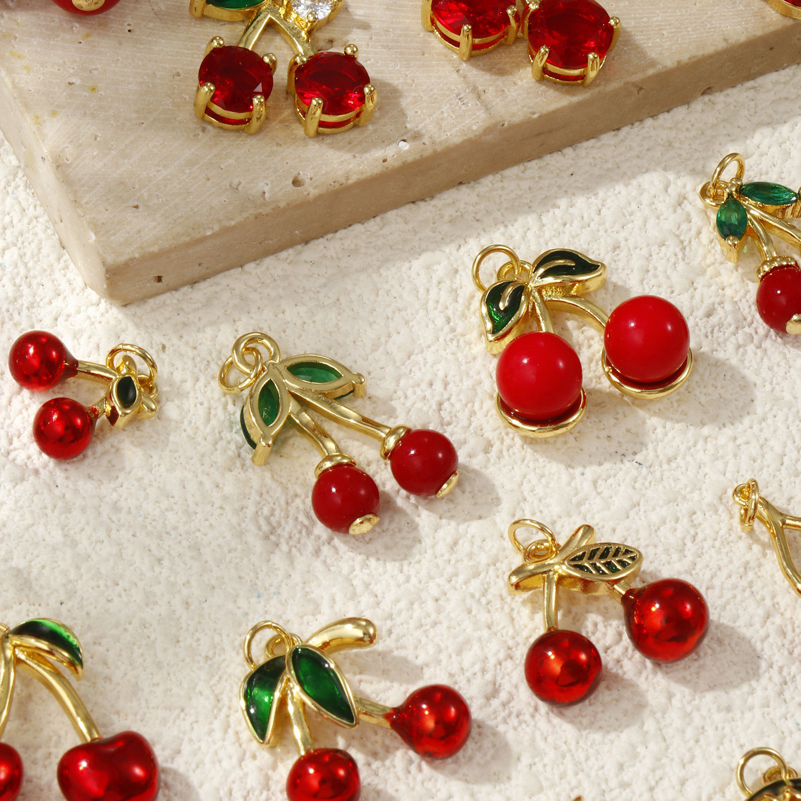Picture of 1 Piece Eco-friendly Brass Charms 18K Real Gold Plated Cherry Fruit
