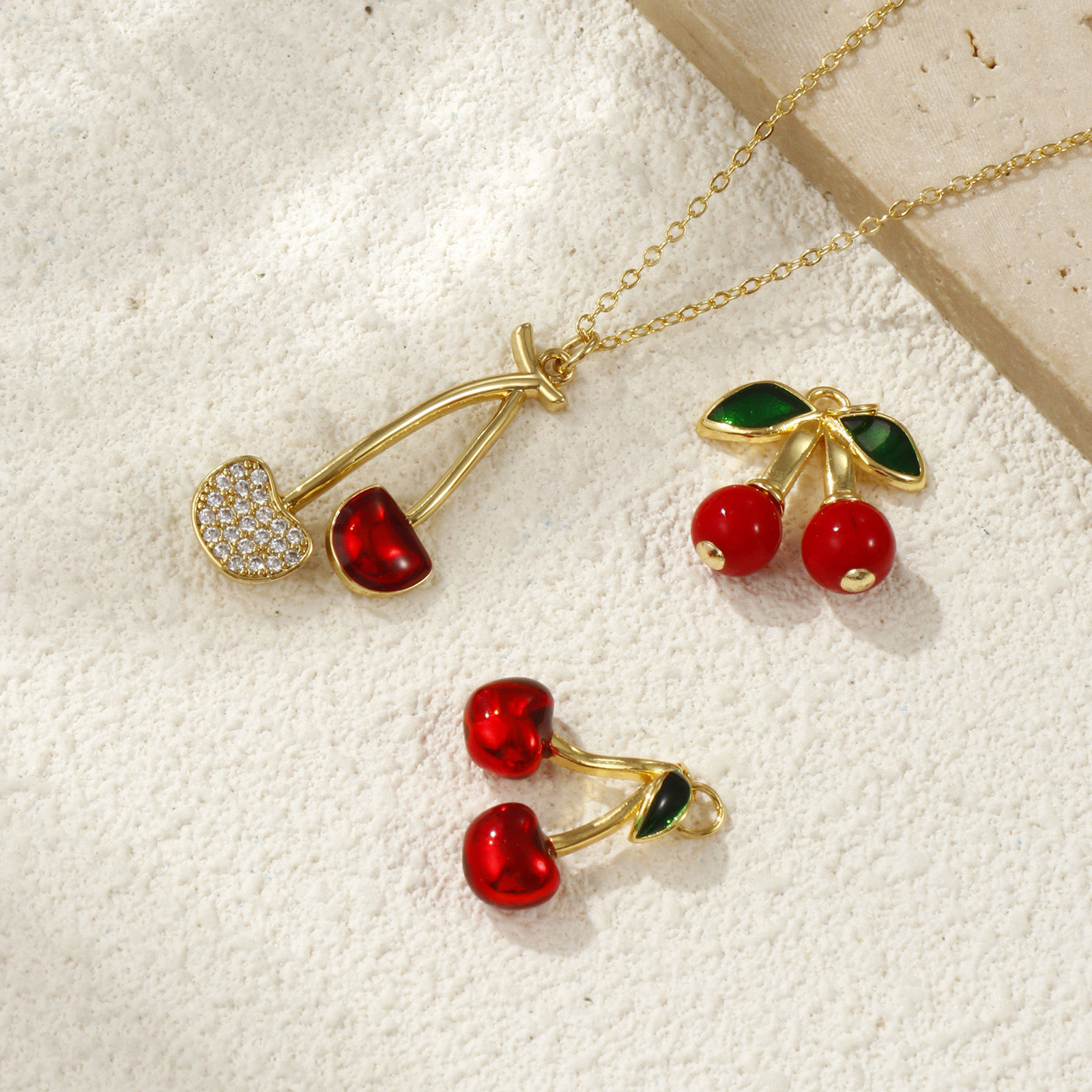 Picture of 1 Piece Eco-friendly Brass Charms 18K Real Gold Plated Cherry Fruit