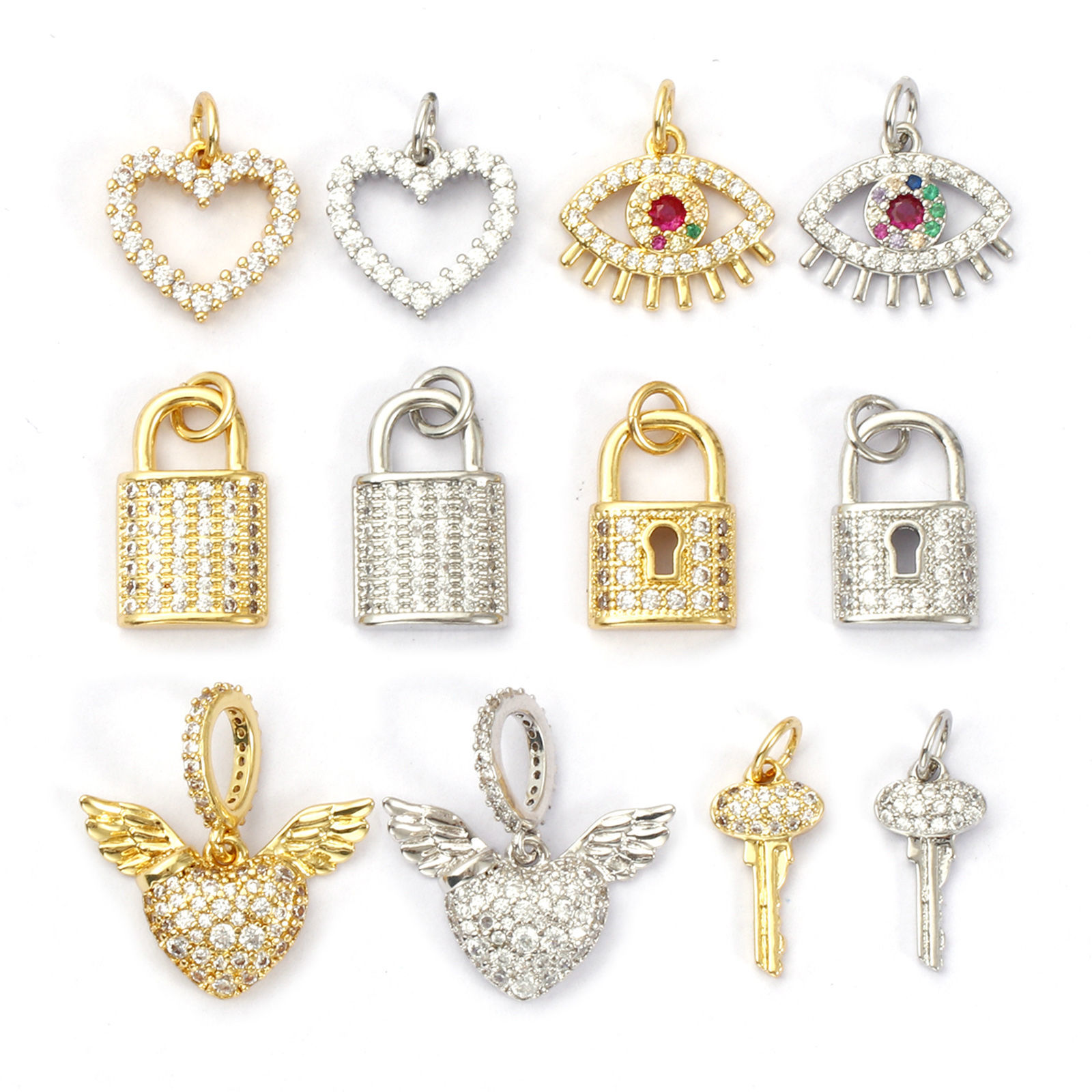 Picture of 1 Piece Eco-friendly Brass & Cubic Zirconia Charms Real Gold Plated Micro Pave