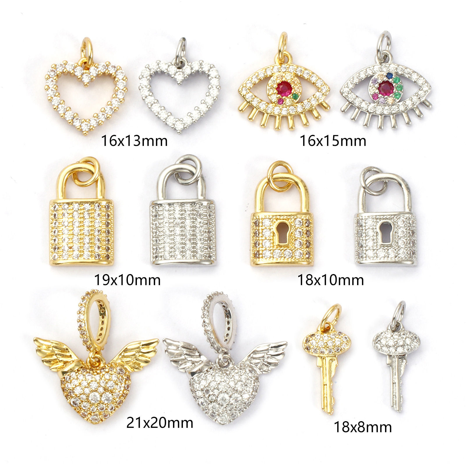 Picture of 1 Piece Eco-friendly Brass & Cubic Zirconia Charms Real Gold Plated Micro Pave