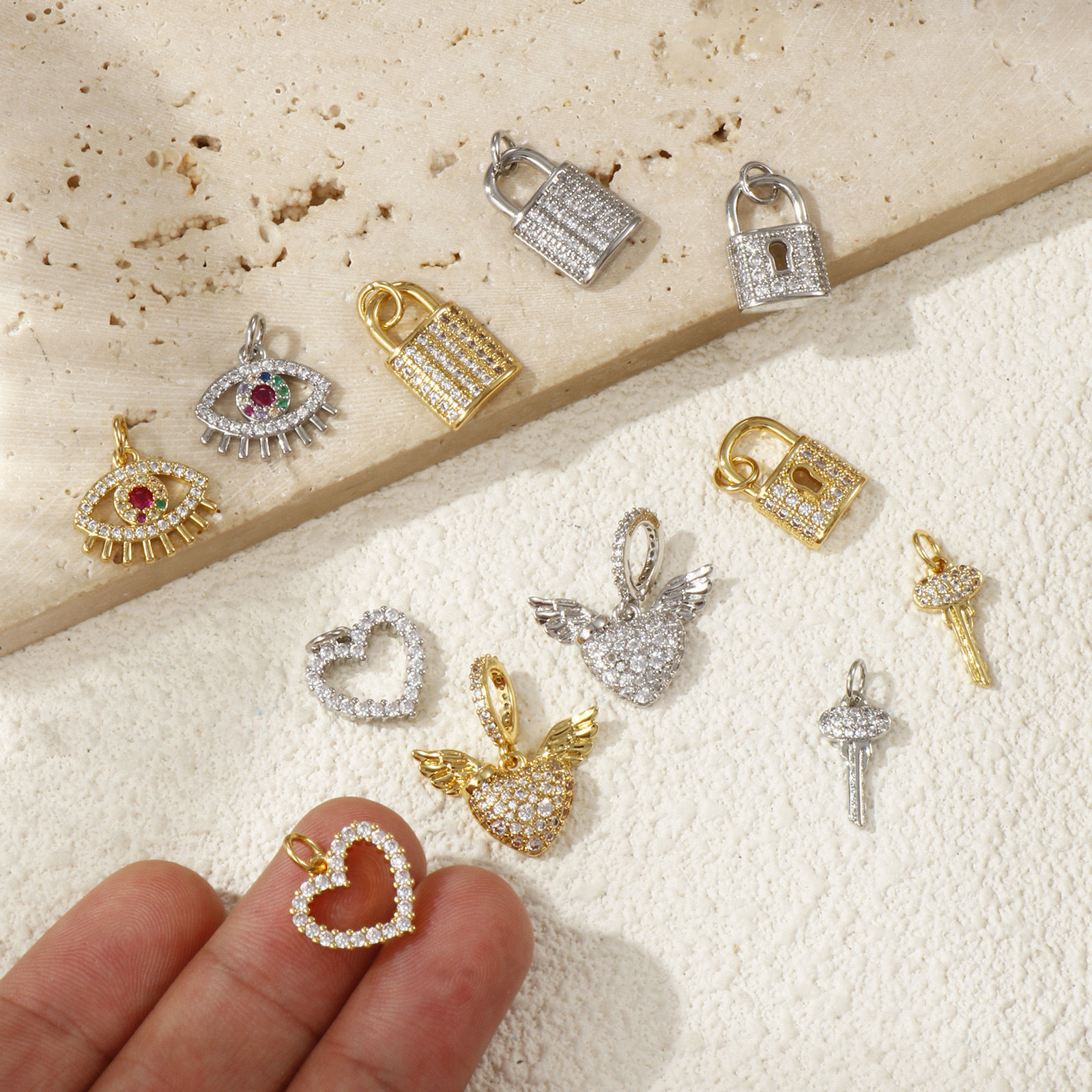 Picture of 1 Piece Eco-friendly Brass & Cubic Zirconia Charms Real Gold Plated Micro Pave