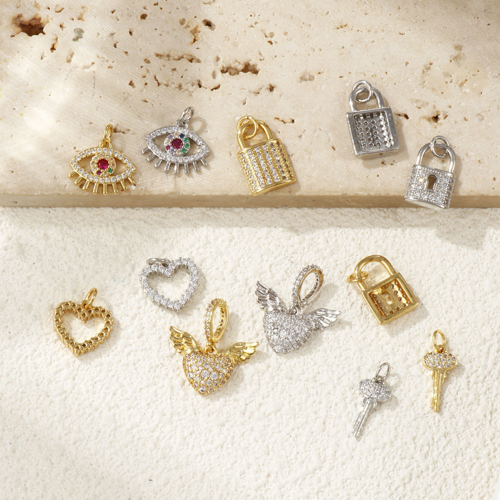 Picture of 1 Piece Eco-friendly Brass & Cubic Zirconia Charms Real Gold Plated Micro Pave